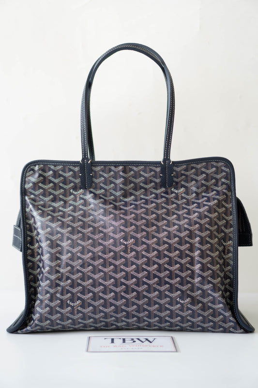 Sac Hardy PM – Navy Blue Canvas with Leather Trim