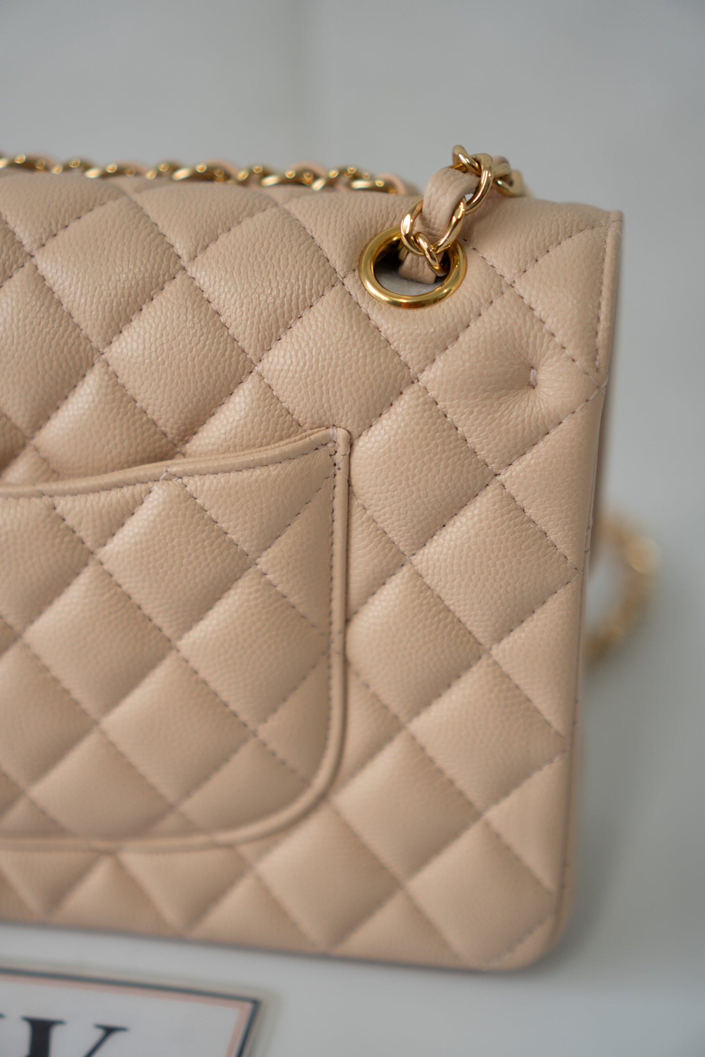 Classic Medium Flap Bag C25 – Beige Caviar Leather with Gold Hardware
