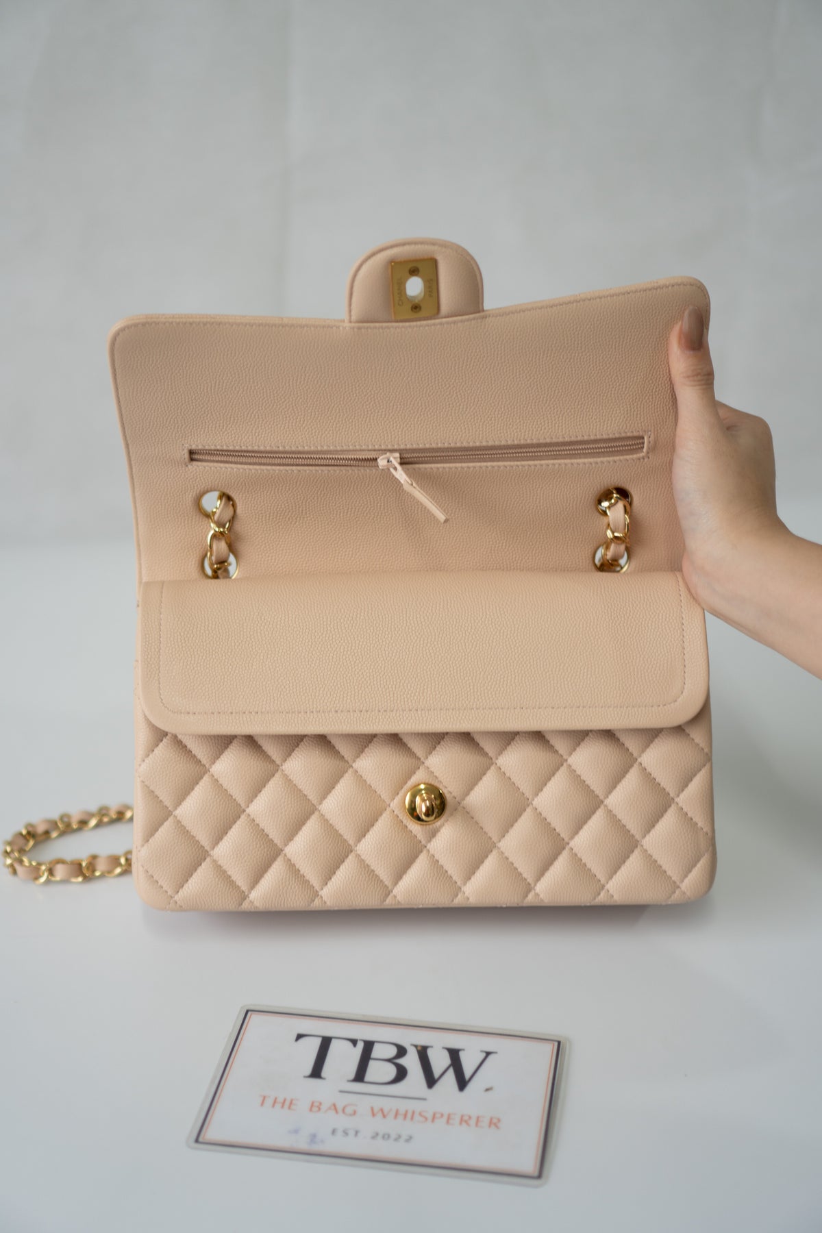 Classic Medium Flap Bag C25 – Beige Caviar Leather with Gold Hardware