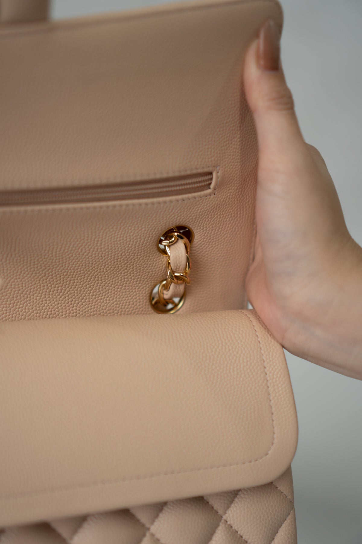 Classic Medium Flap Bag C25 – Beige Caviar Leather with Gold Hardware
