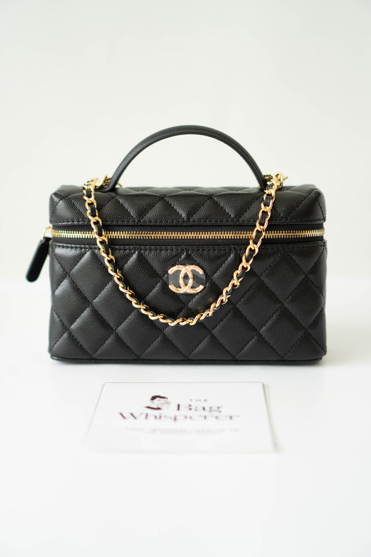 Vanity Case Mini – Black Caviar with Gold Hardware