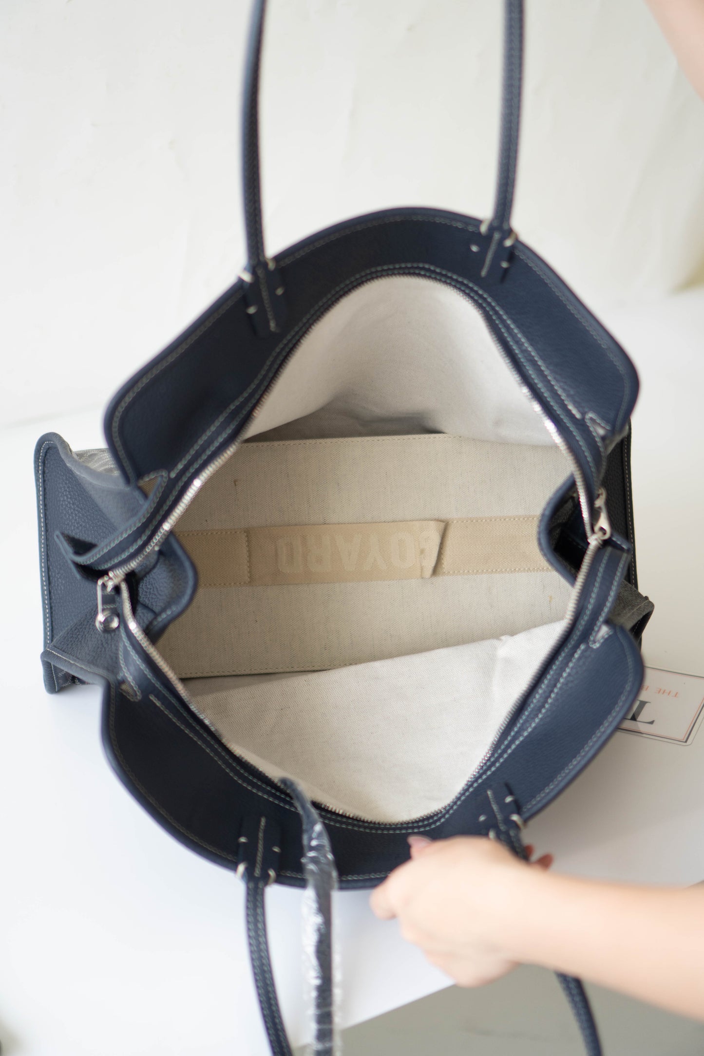 Sac Hardy PM – Navy Blue Canvas with Leather Trim