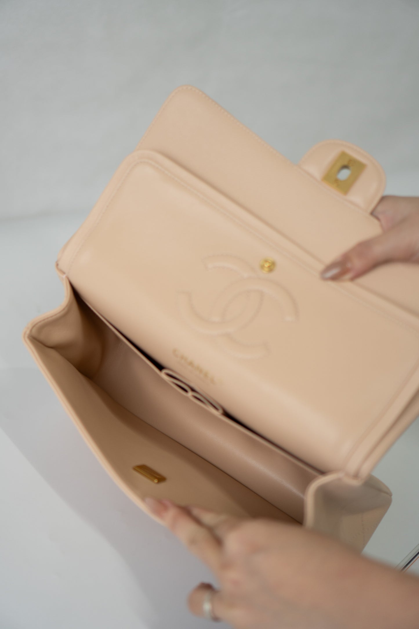 Classic Medium Flap Bag C25 – Beige Caviar Leather with Gold Hardware