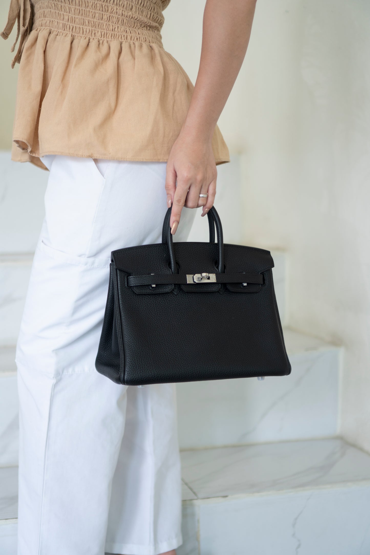 BK 25 Noir Togo with Palladium Hardware – Natural Veining