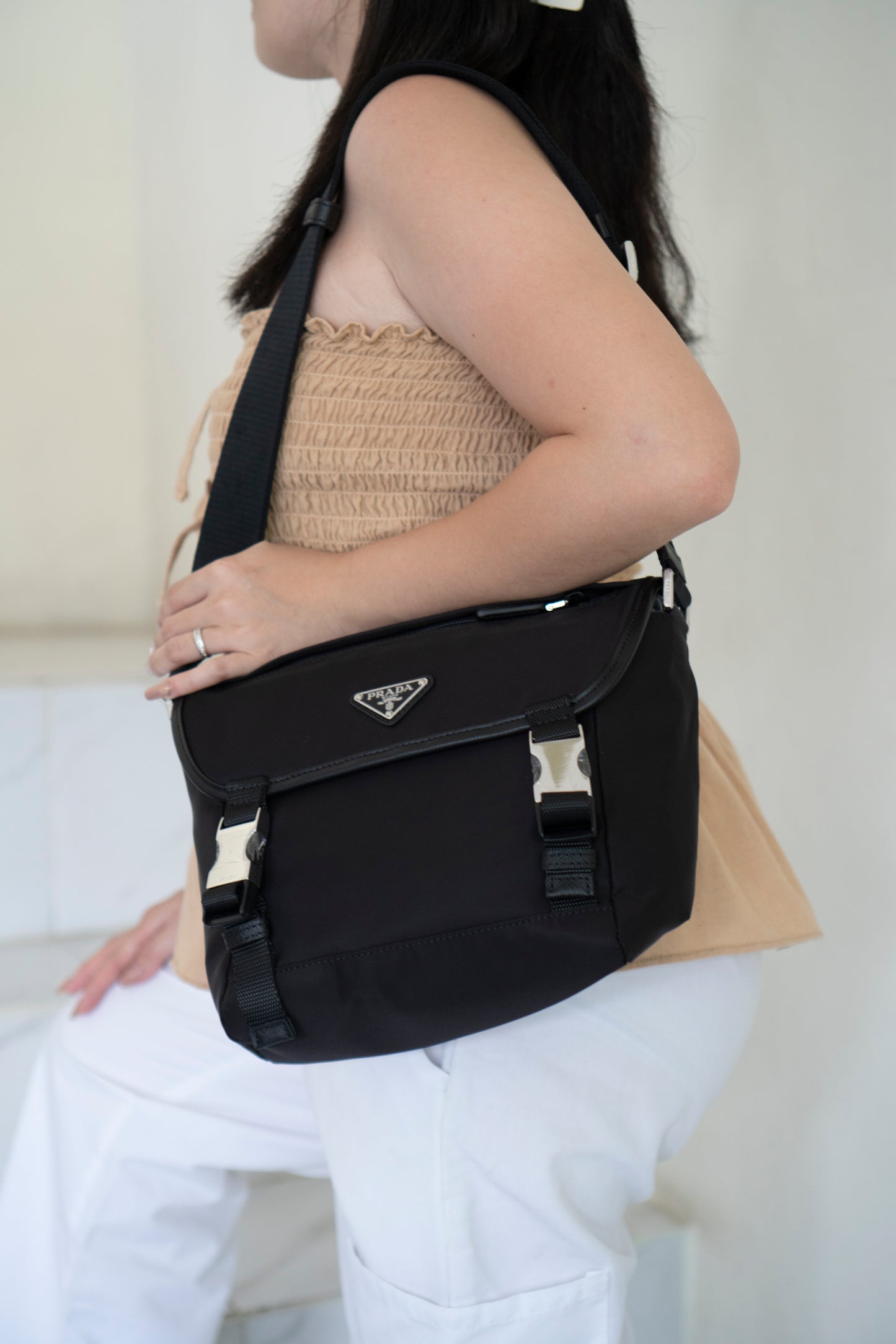 Re-Nylon Messenger Bag in Black