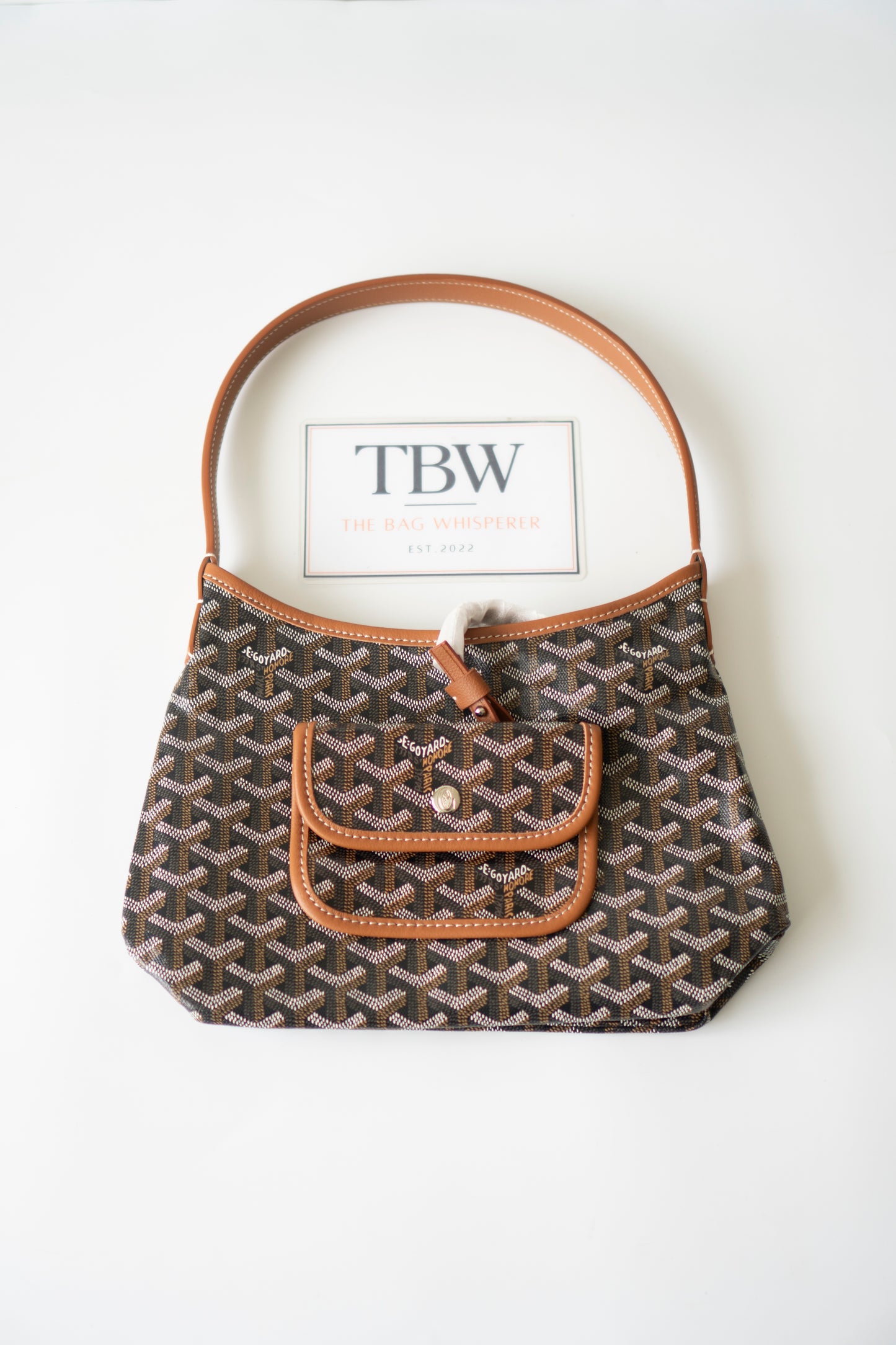 Bohème Mini Hobo Bag – Black &amp; Tan Goyardine Canvas with Tan Leather Trim