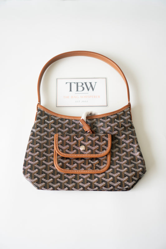 Bohème Mini Hobo Bag – Black &amp; Tan Goyardine Canvas with Tan Leather Trim
