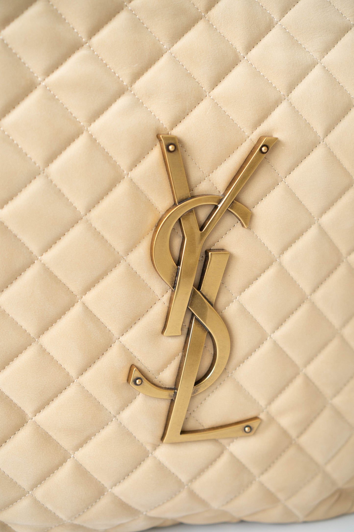 Icare Maxi Shopping Tote – Nubuck Suede in Beige with Gold Hardware