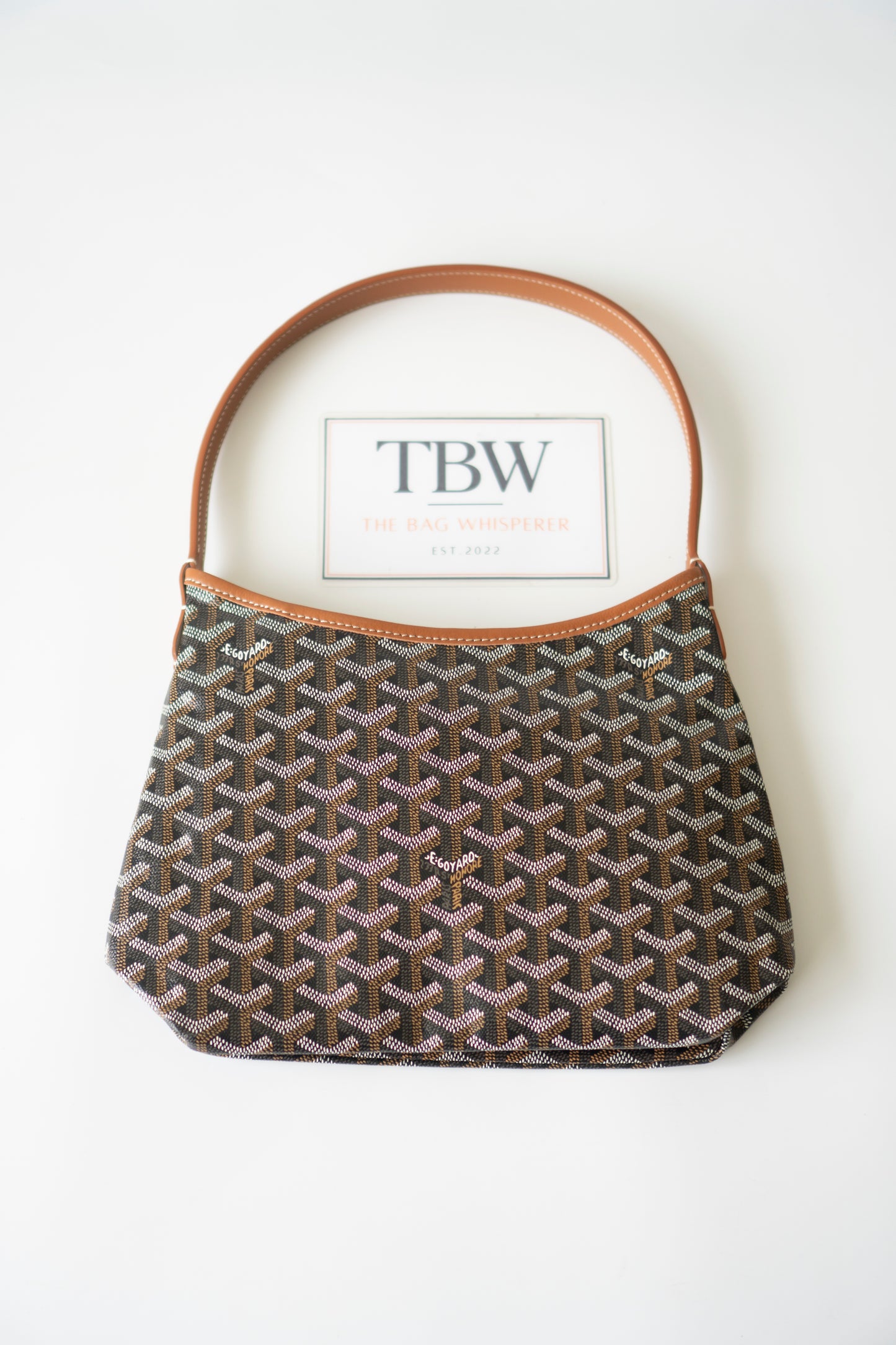 Bohème Mini Hobo Bag – Black &amp; Tan Goyardine Canvas with Tan Leather Trim