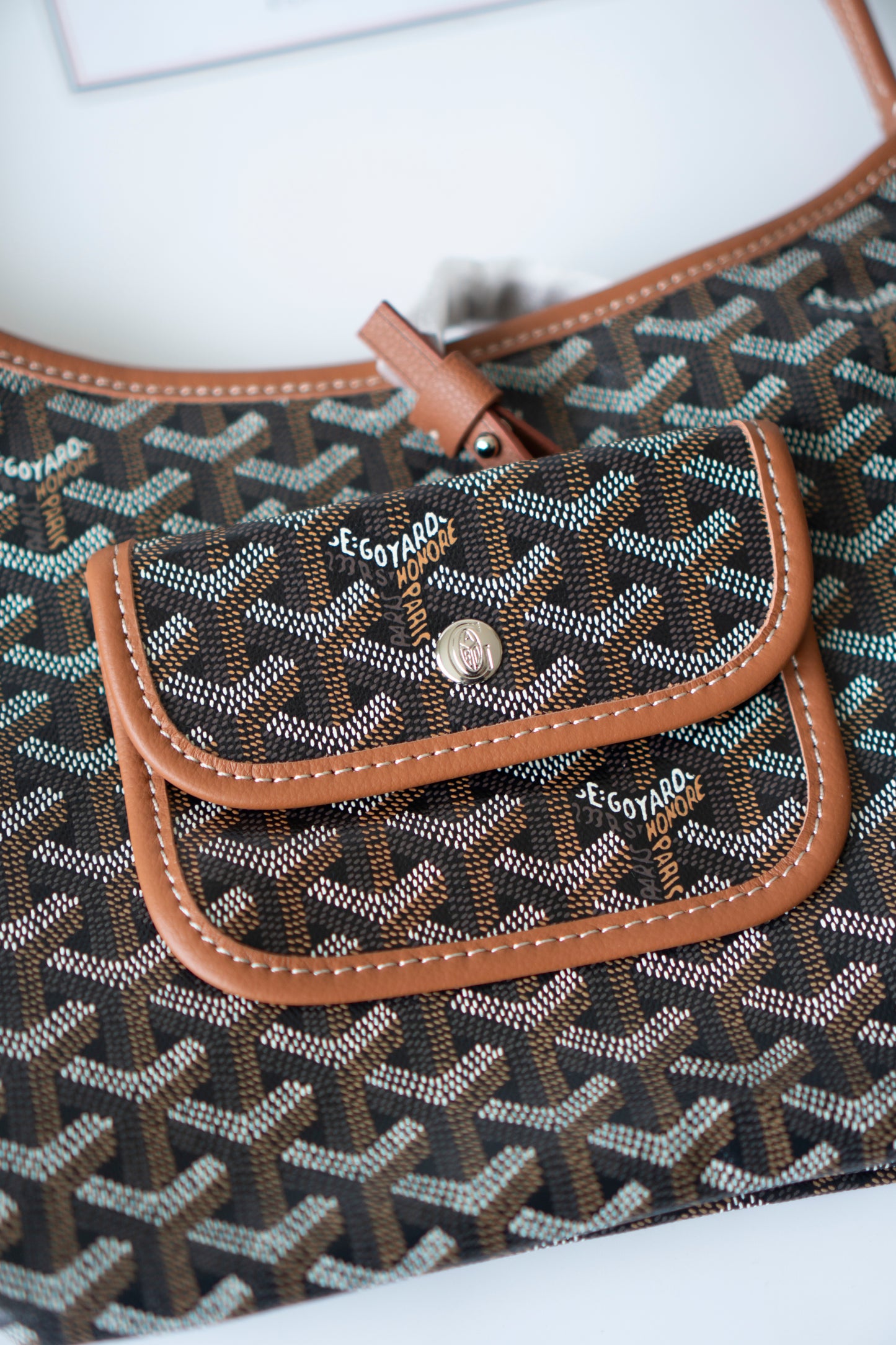Bohème Mini Hobo Bag – Black &amp; Tan Goyardine Canvas with Tan Leather Trim