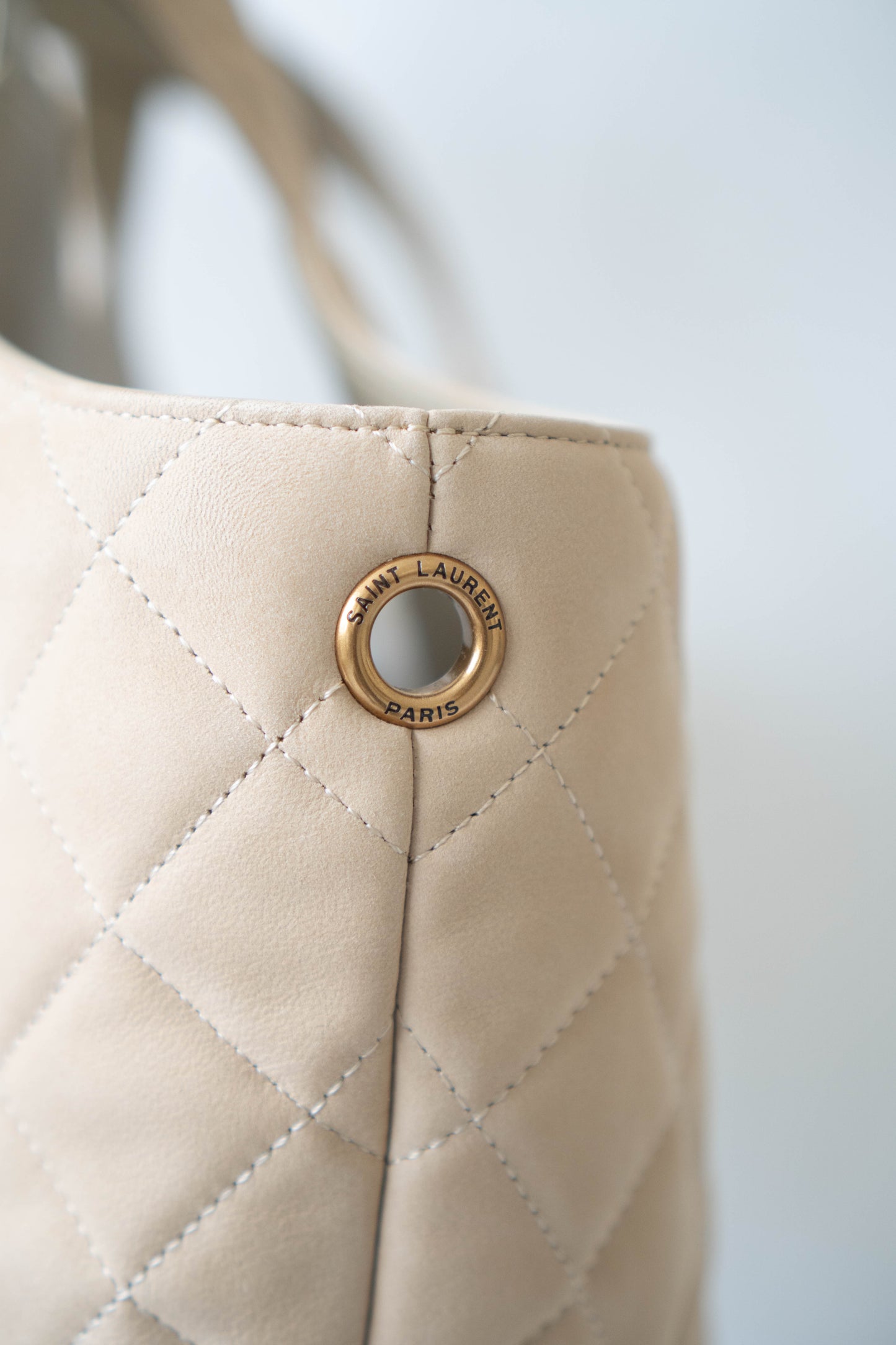 Icare Maxi Shopping Tote – Nubuck Suede in Beige with Gold Hardware