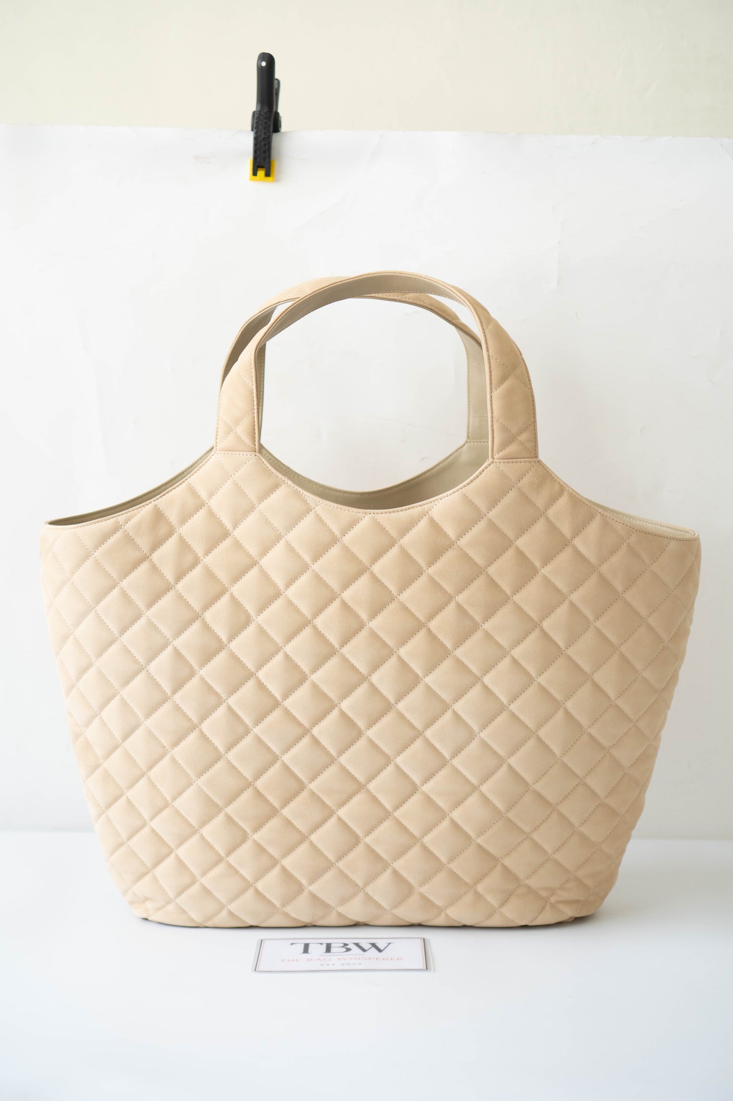 Icare Maxi Shopping Tote – Nubuck Suede in Beige with Gold Hardware
