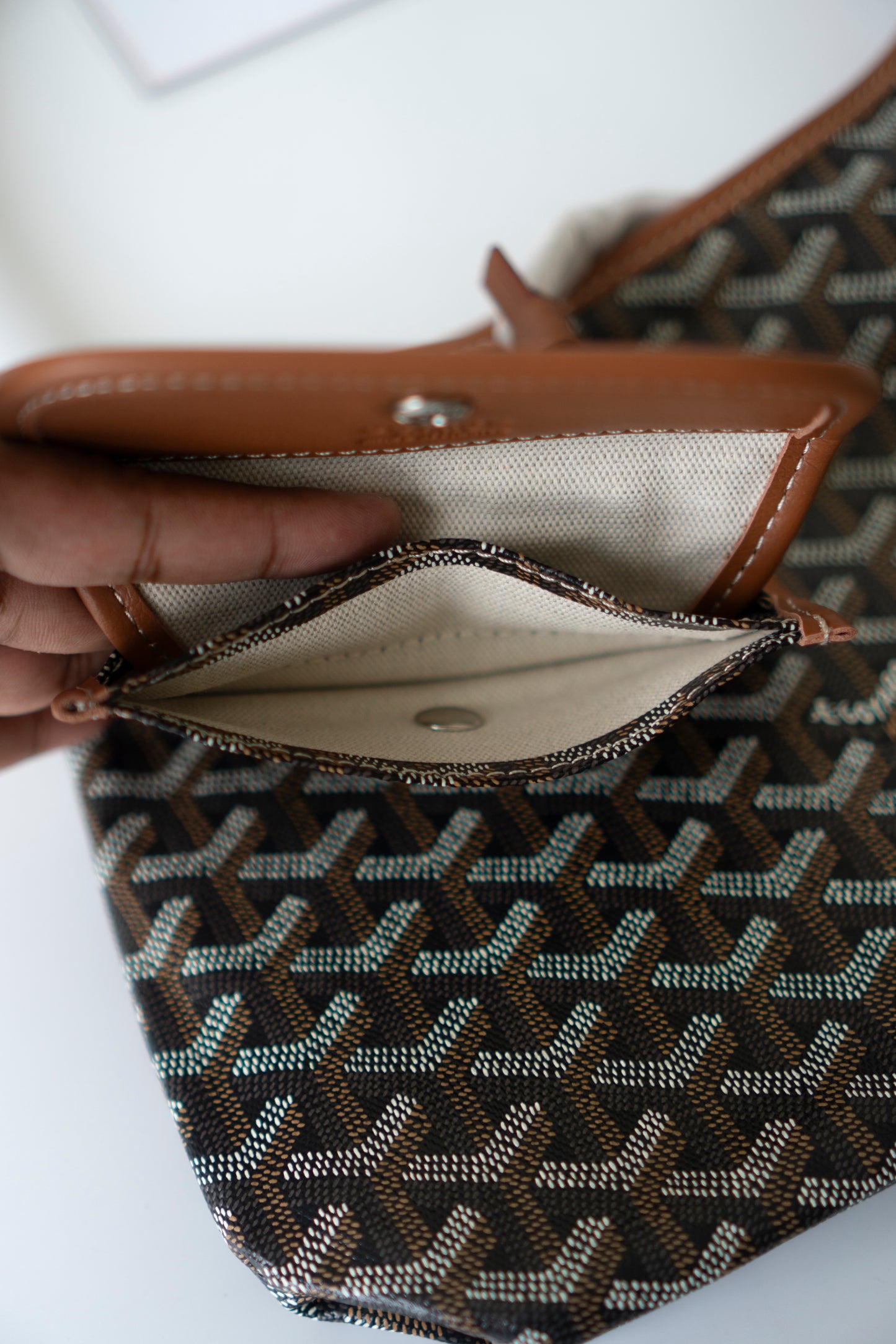 Bohème Mini Hobo Bag – Black &amp; Tan Goyardine Canvas with Tan Leather Trim
