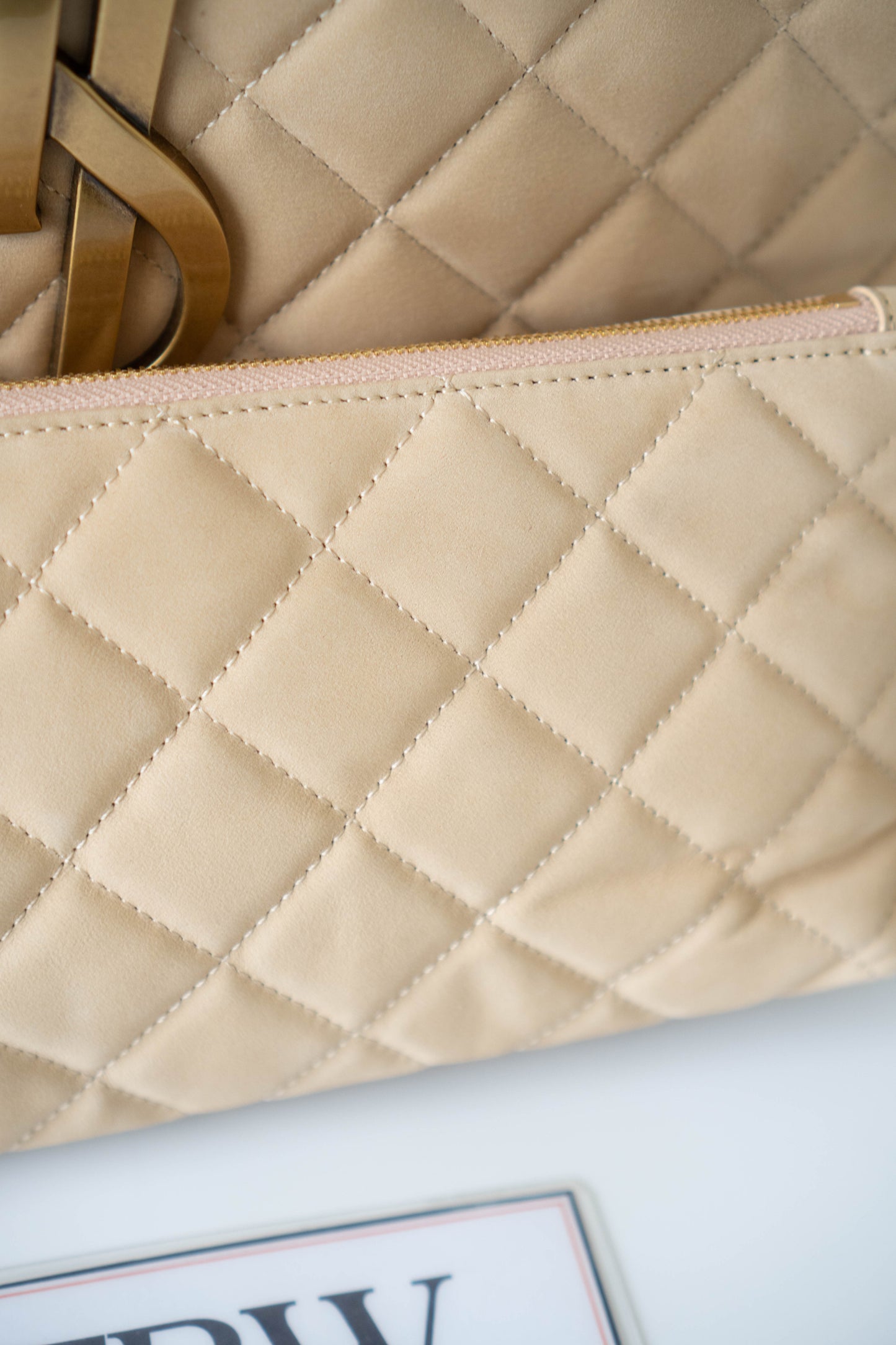 Icare Maxi Shopping Tote – Nubuck Suede in Beige with Gold Hardware