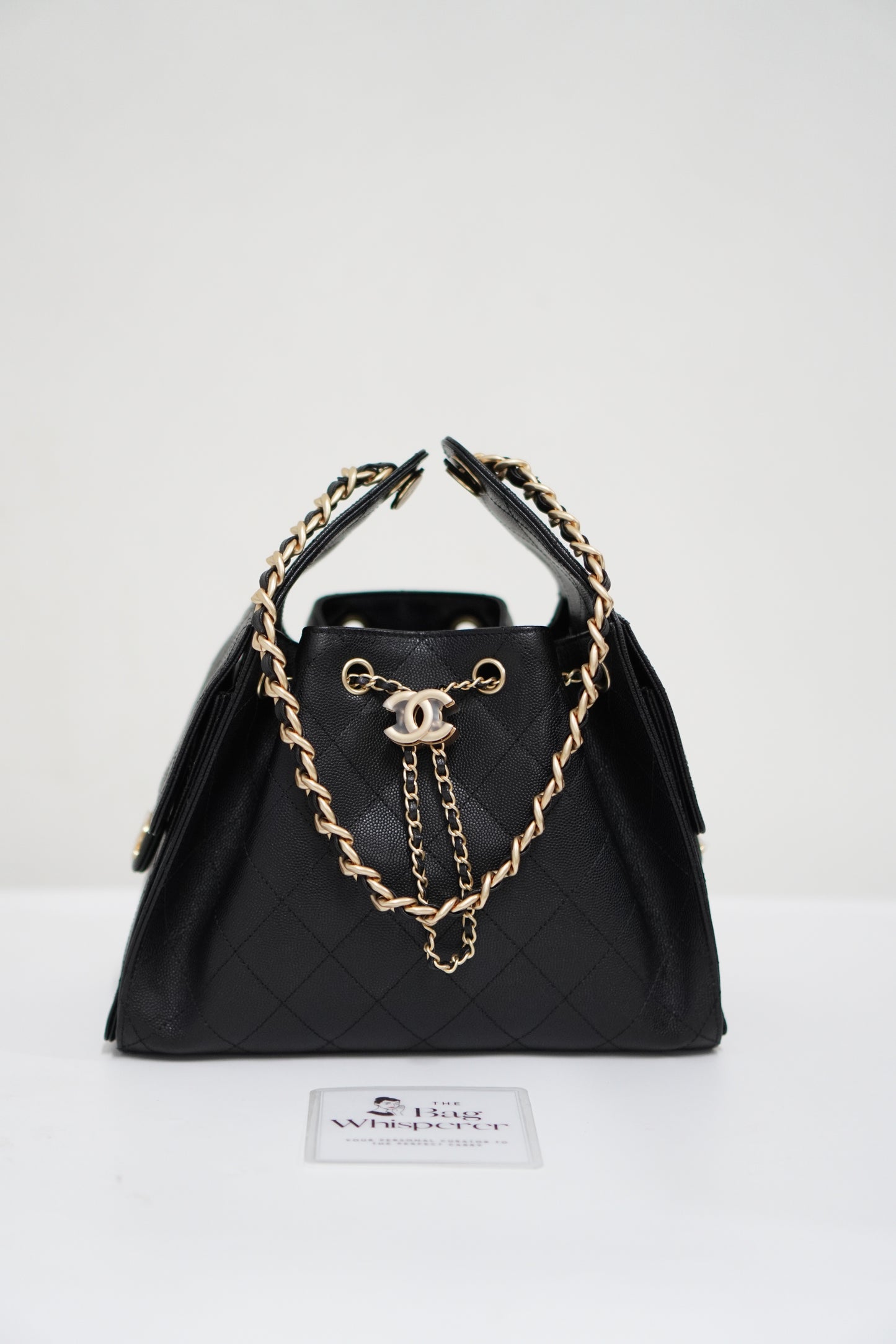25C Small Drawstring Bag – Black Caviar with Gold Hardware