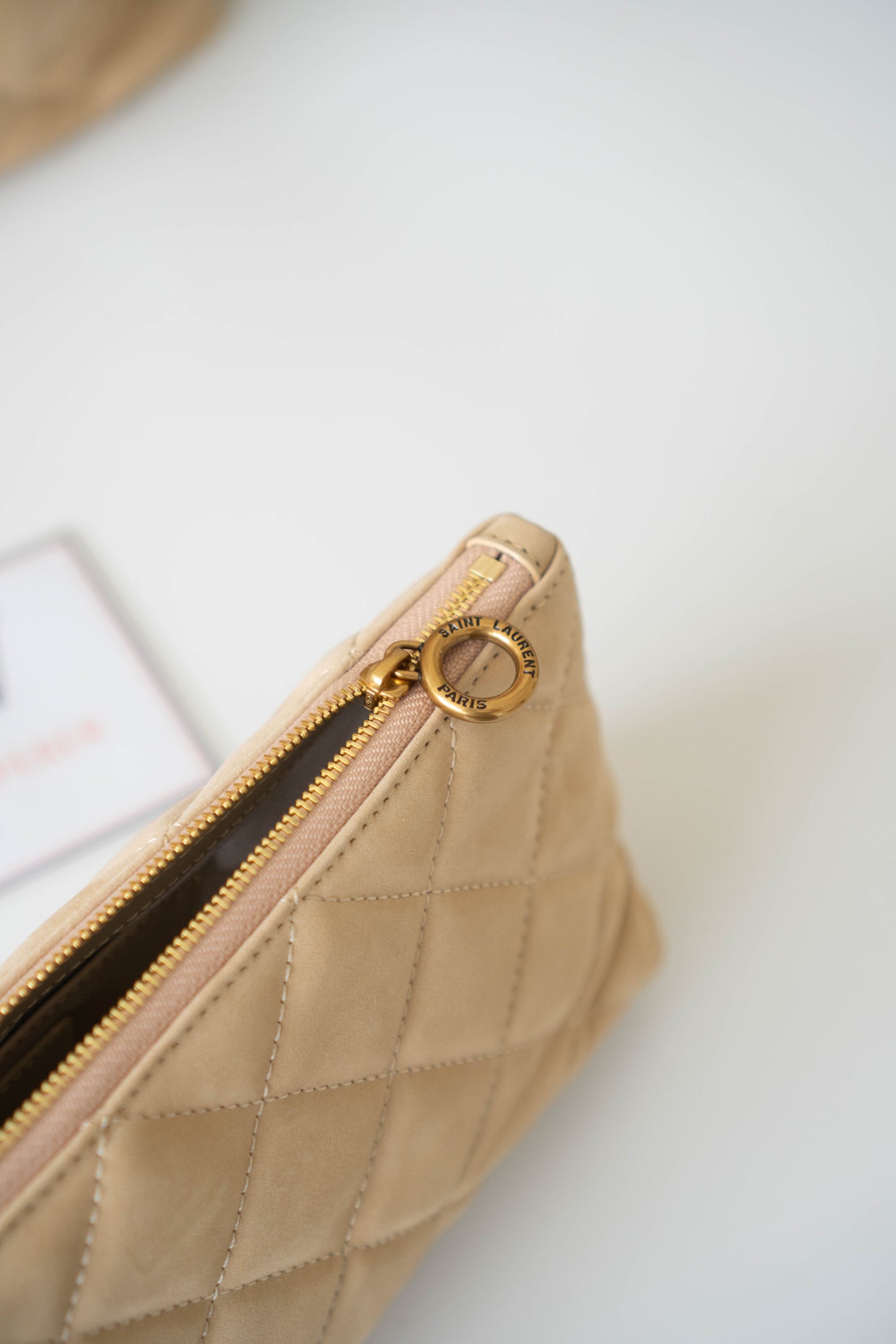 Icare Maxi Shopping Tote – Nubuck Suede in Beige with Gold Hardware