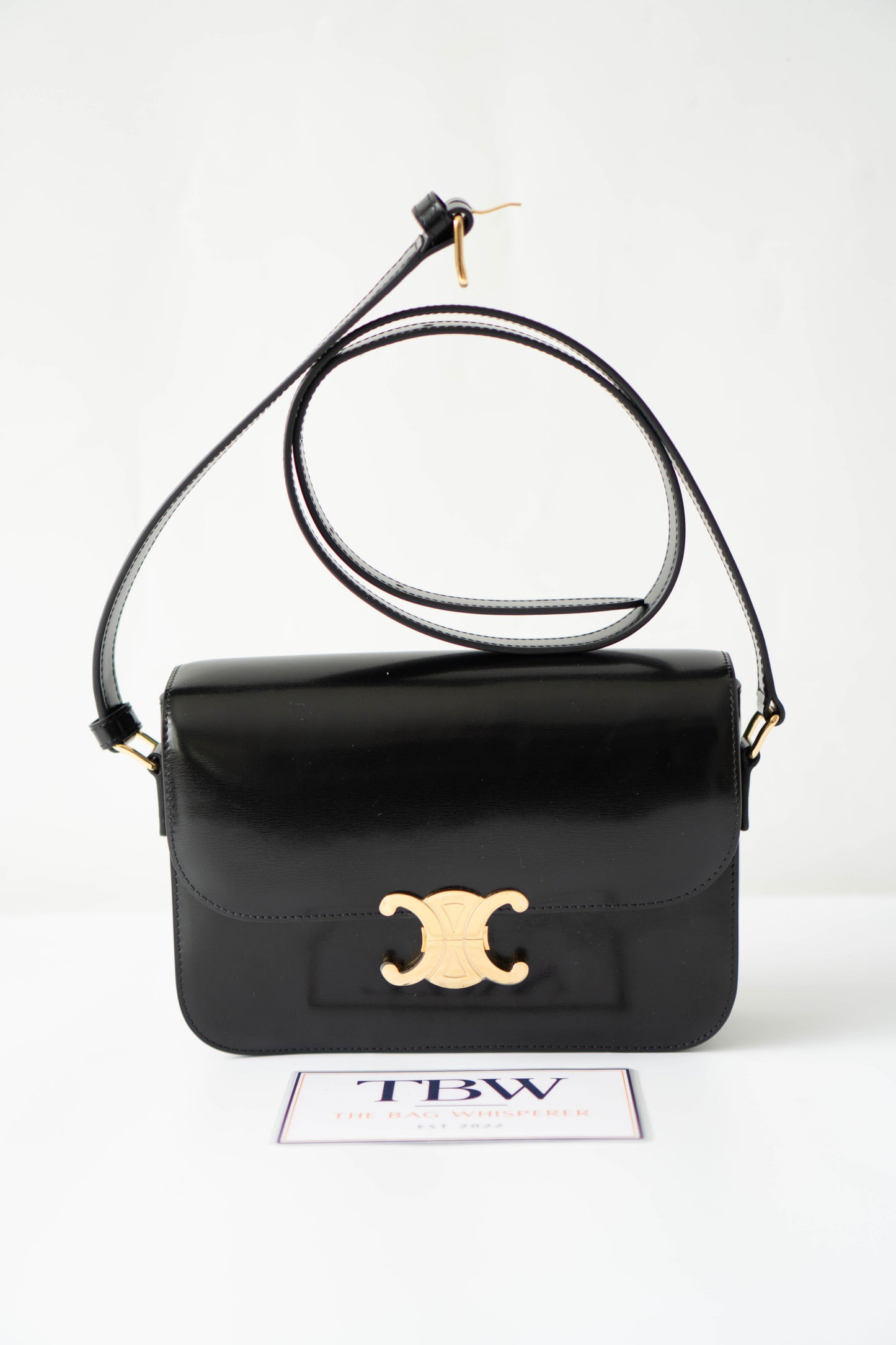 Triomphe Medium – Black Box Leather with Gold Hardware
