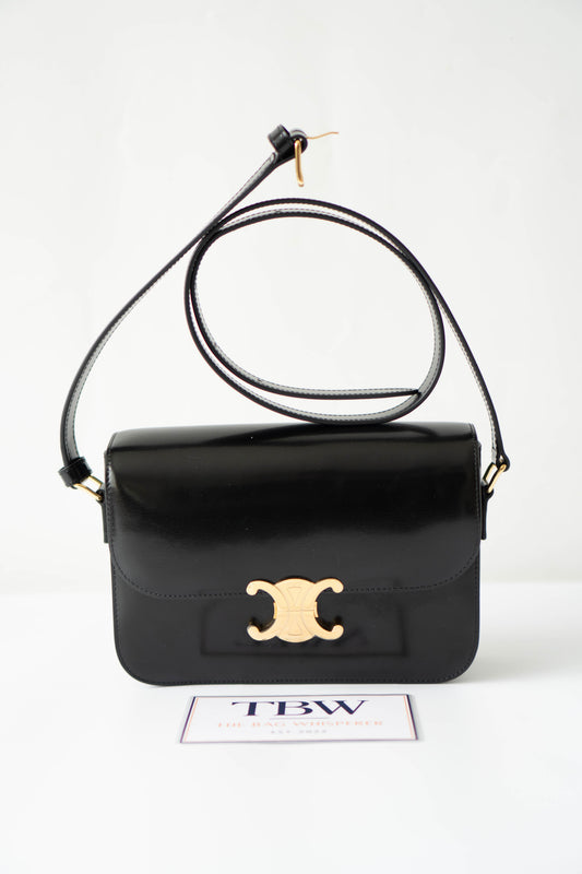 Triomphe Medium – Black Box Leather with Gold Hardware