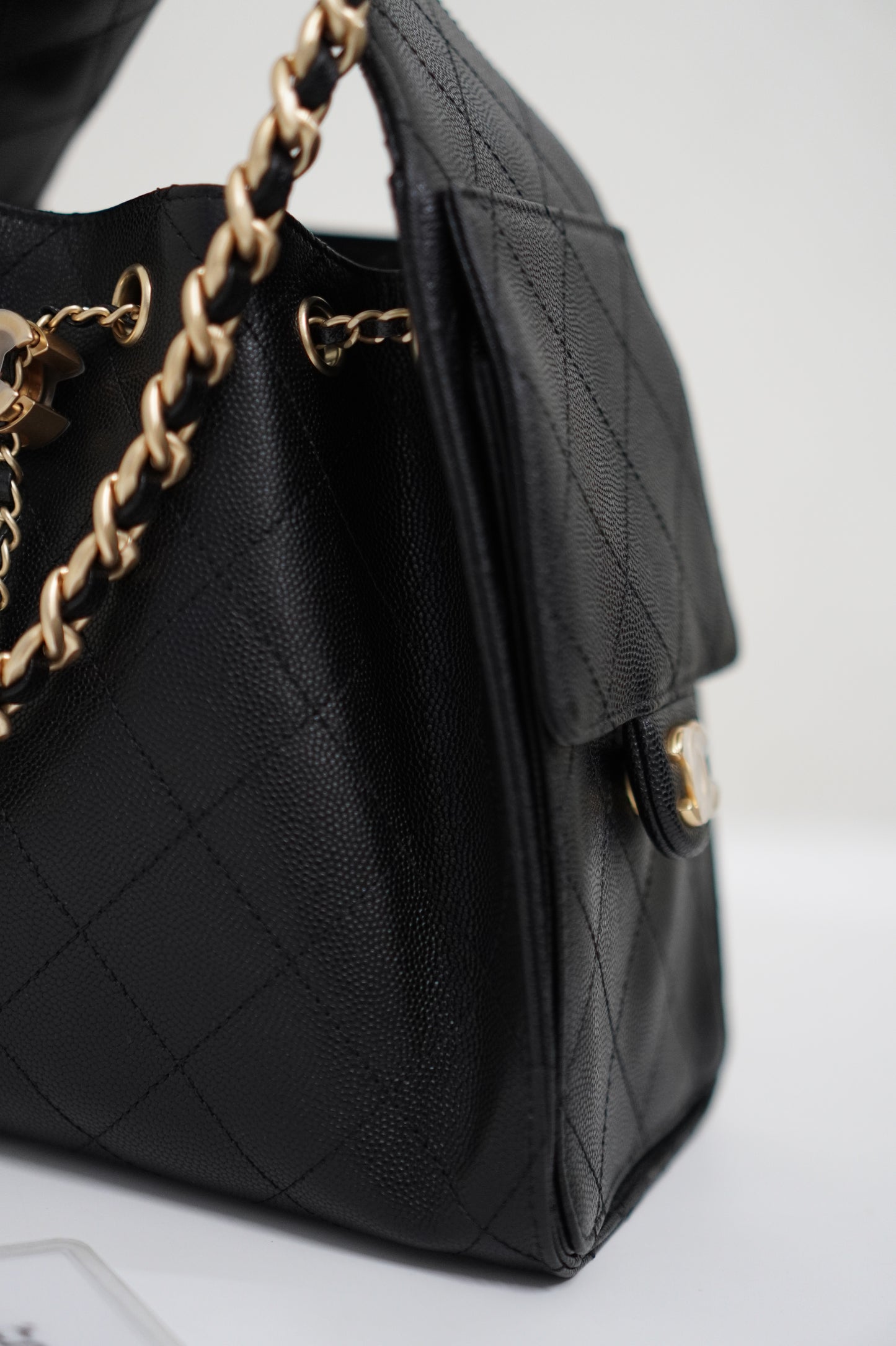 25C Small Drawstring Bag – Black Caviar with Gold Hardware