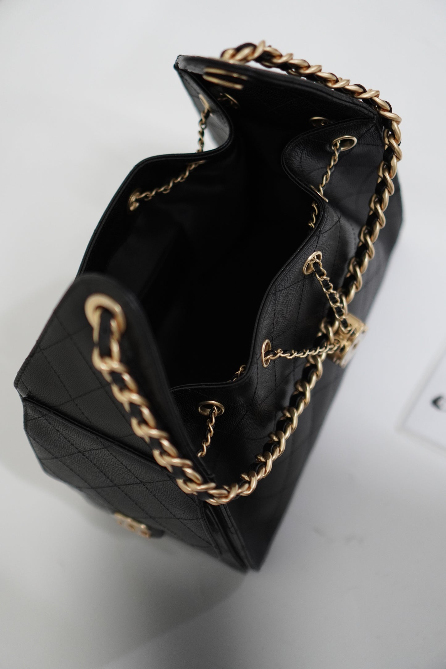 25C Small Drawstring Bag – Black Caviar with Gold Hardware