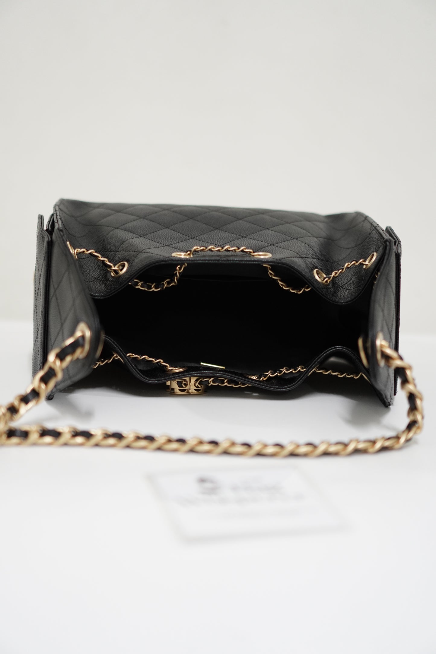 25C Small Drawstring Bag – Black Caviar with Gold Hardware