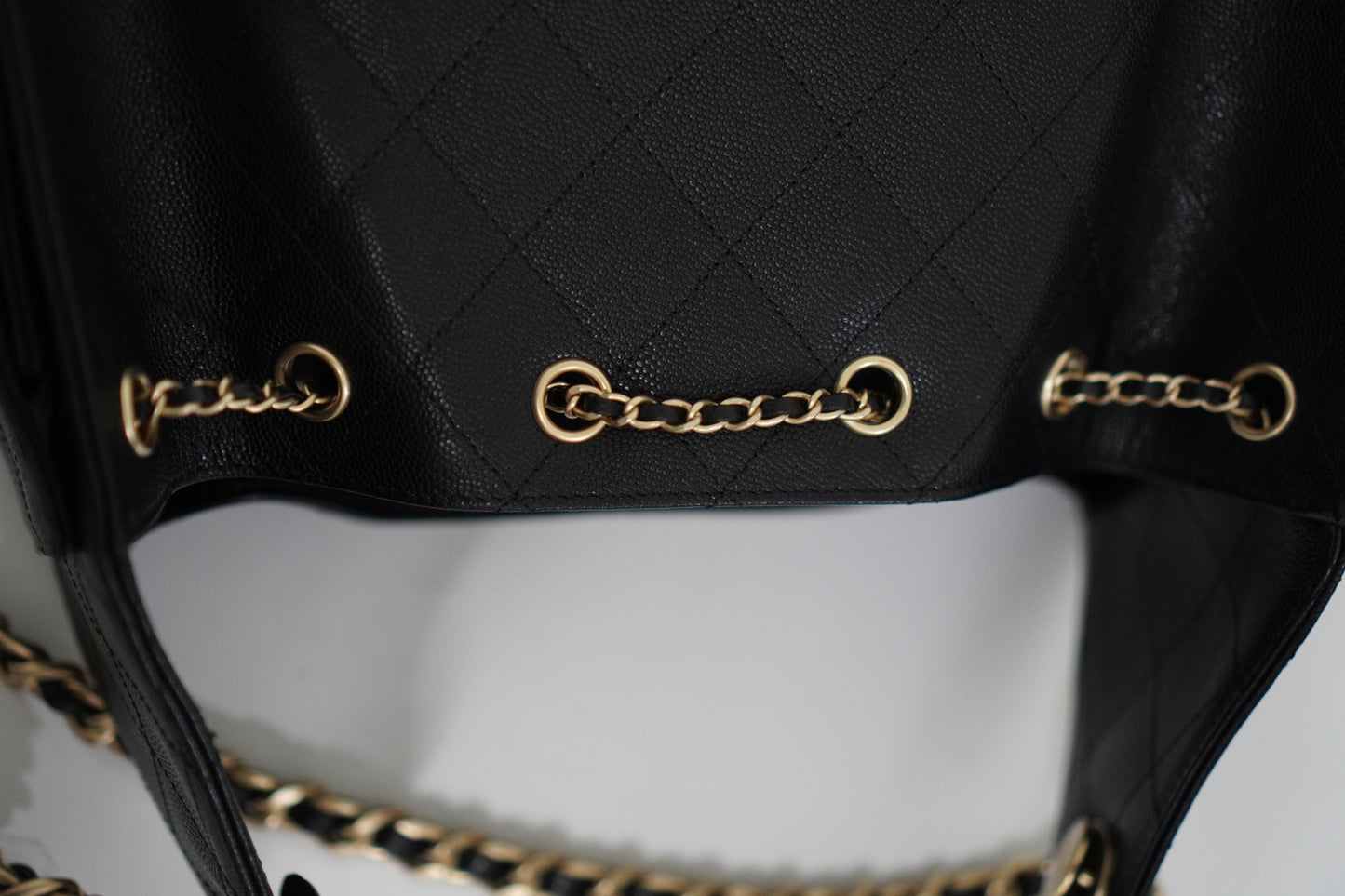 25C Small Drawstring Bag – Black Caviar with Gold Hardware