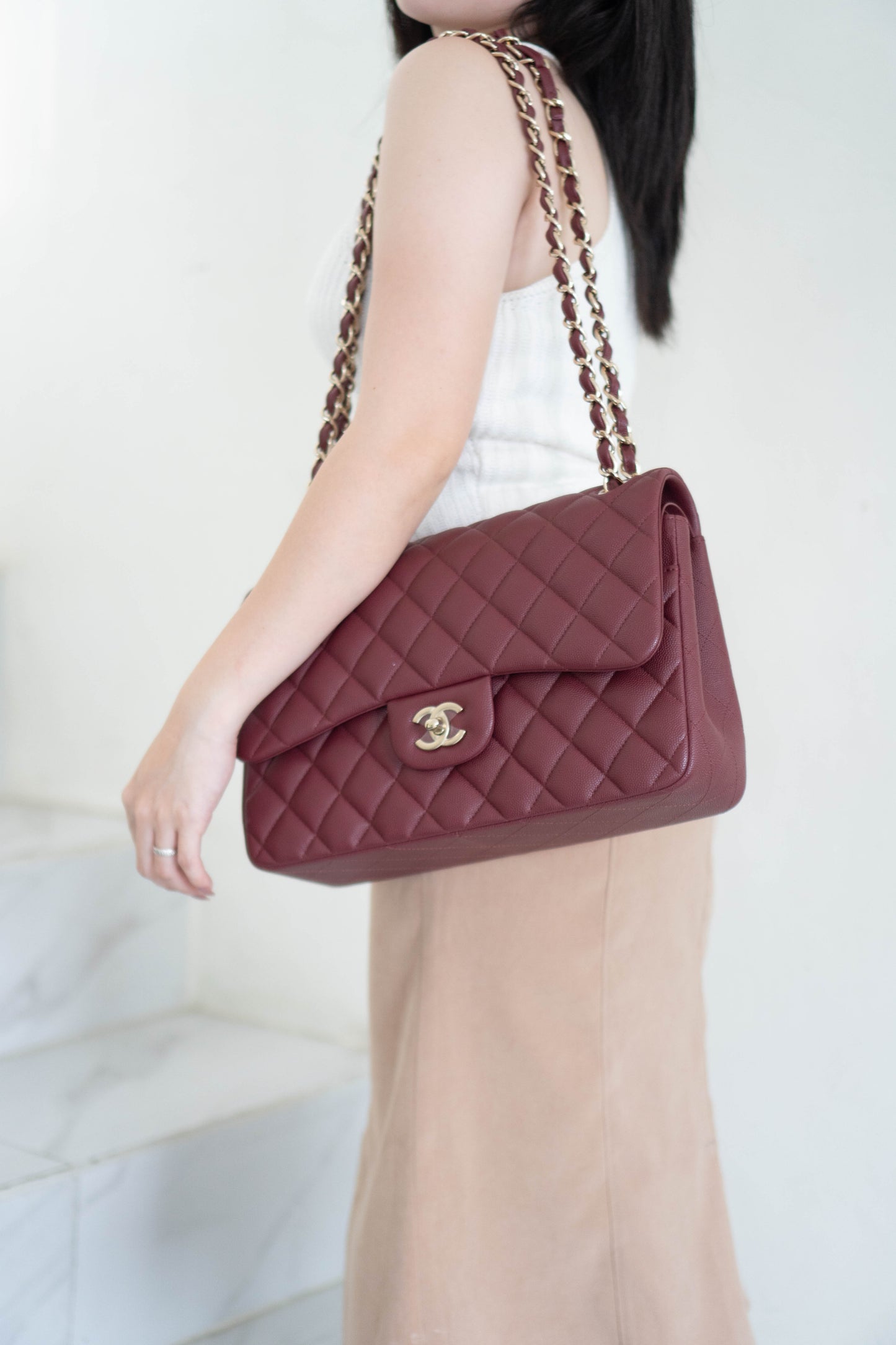 Classic Flap Jumbo – Burgundy Quilted Leather with Gold Hardware