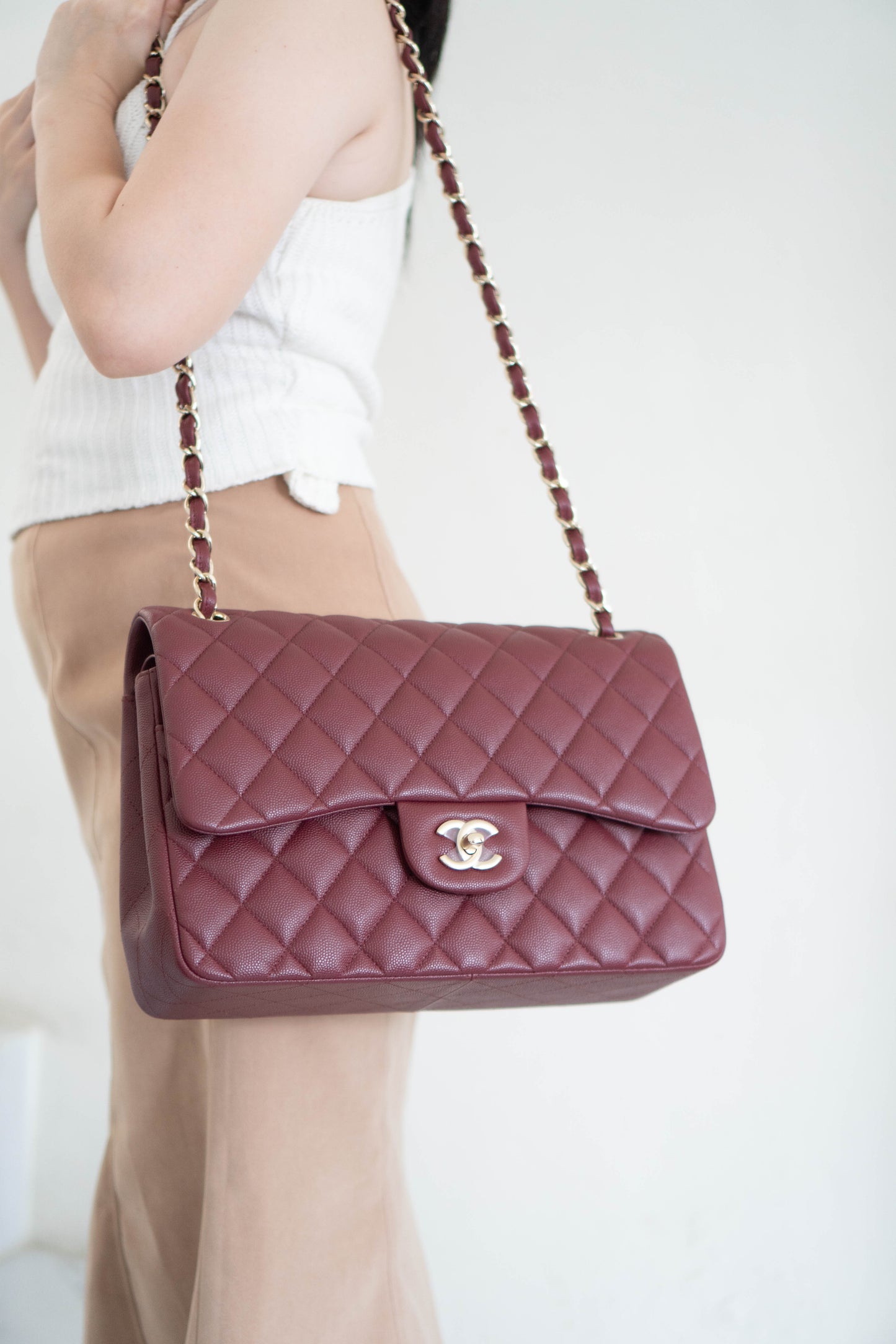 Classic Flap Jumbo – Burgundy Quilted Leather with Gold Hardware