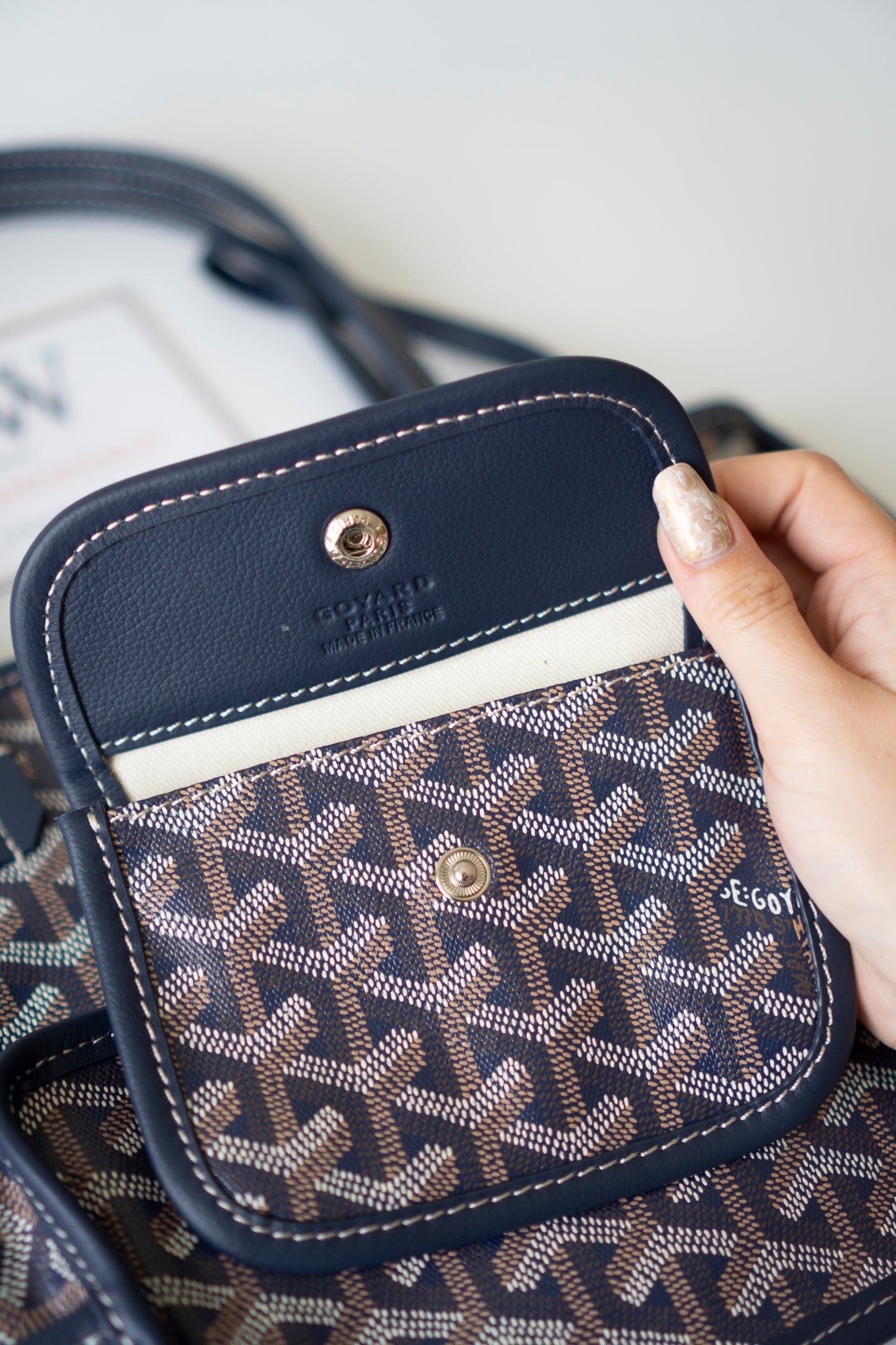 Mini Anjou – Navy Blue Goyardine Canvas with Chevroches Calfskin Leather