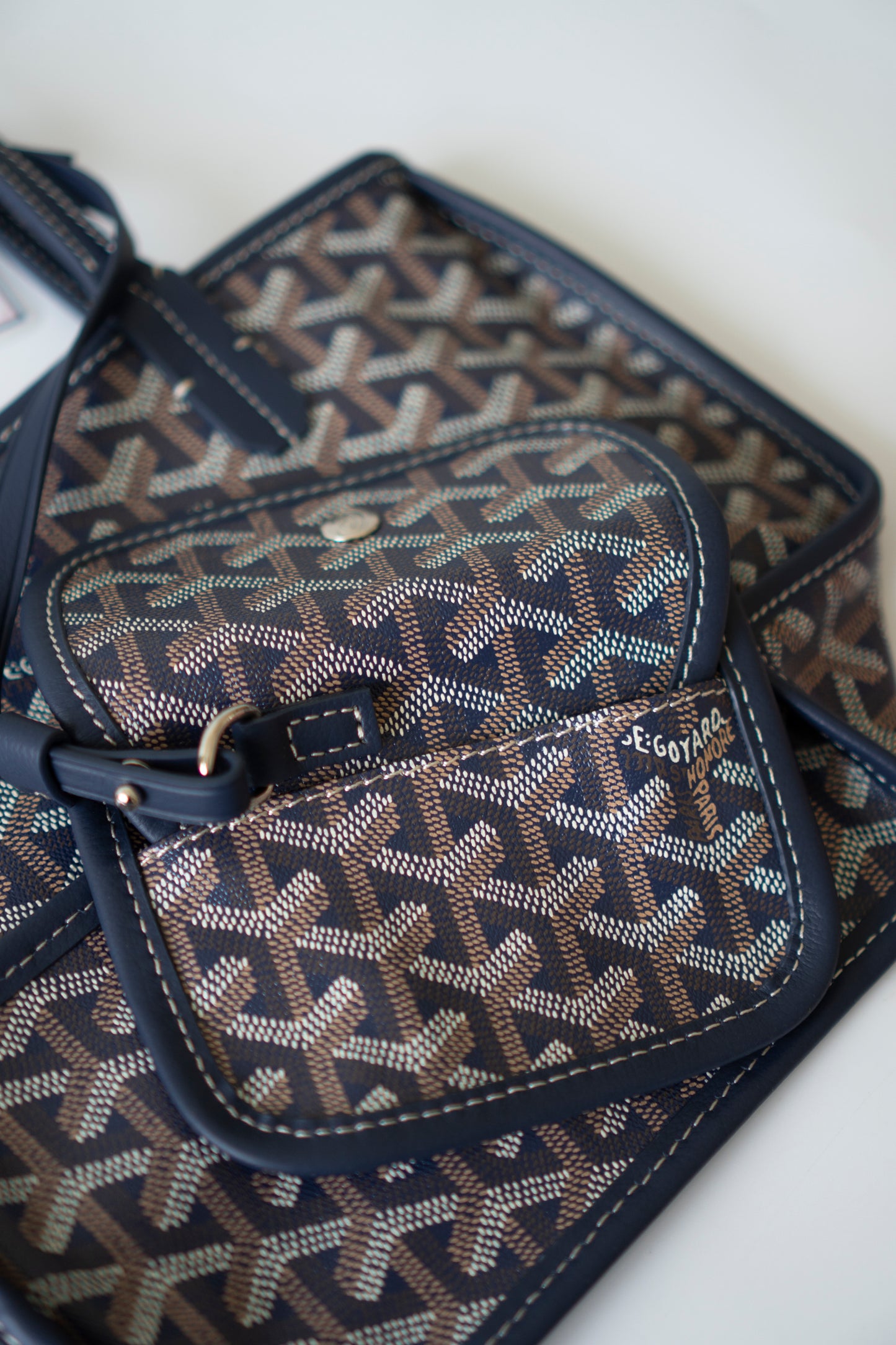 Mini Anjou – Navy Blue Goyardine Canvas with Chevroches Calfskin Leather