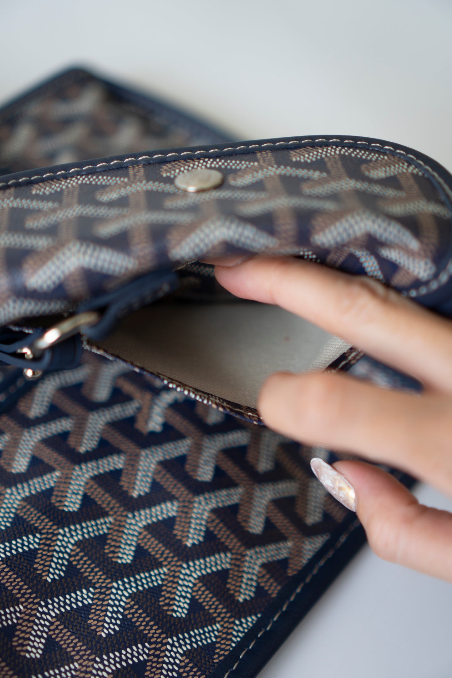 Mini Anjou – Navy Blue Goyardine Canvas with Chevroches Calfskin Leather
