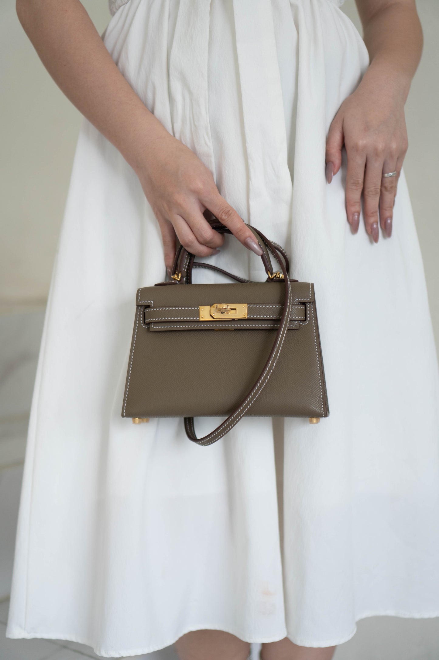Mini KL – Etoupe Epsom Leather with Gold Hardware