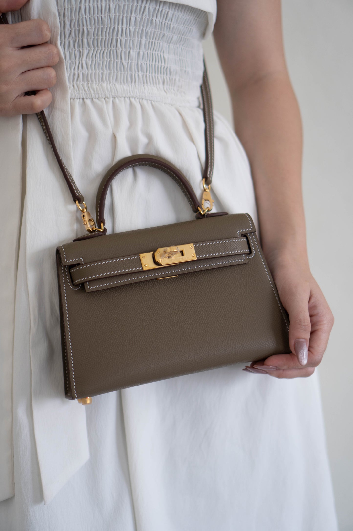 Mini KL – Etoupe Epsom Leather with Gold Hardware