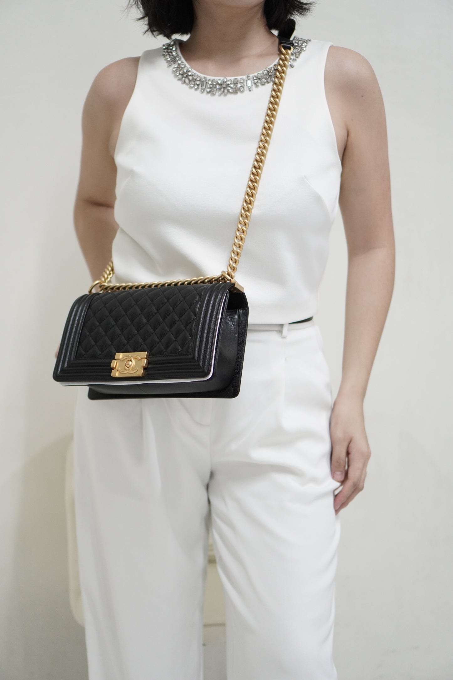 Le Boy in Old Medium Black Chevron Caviar with Brush Gold Hardware