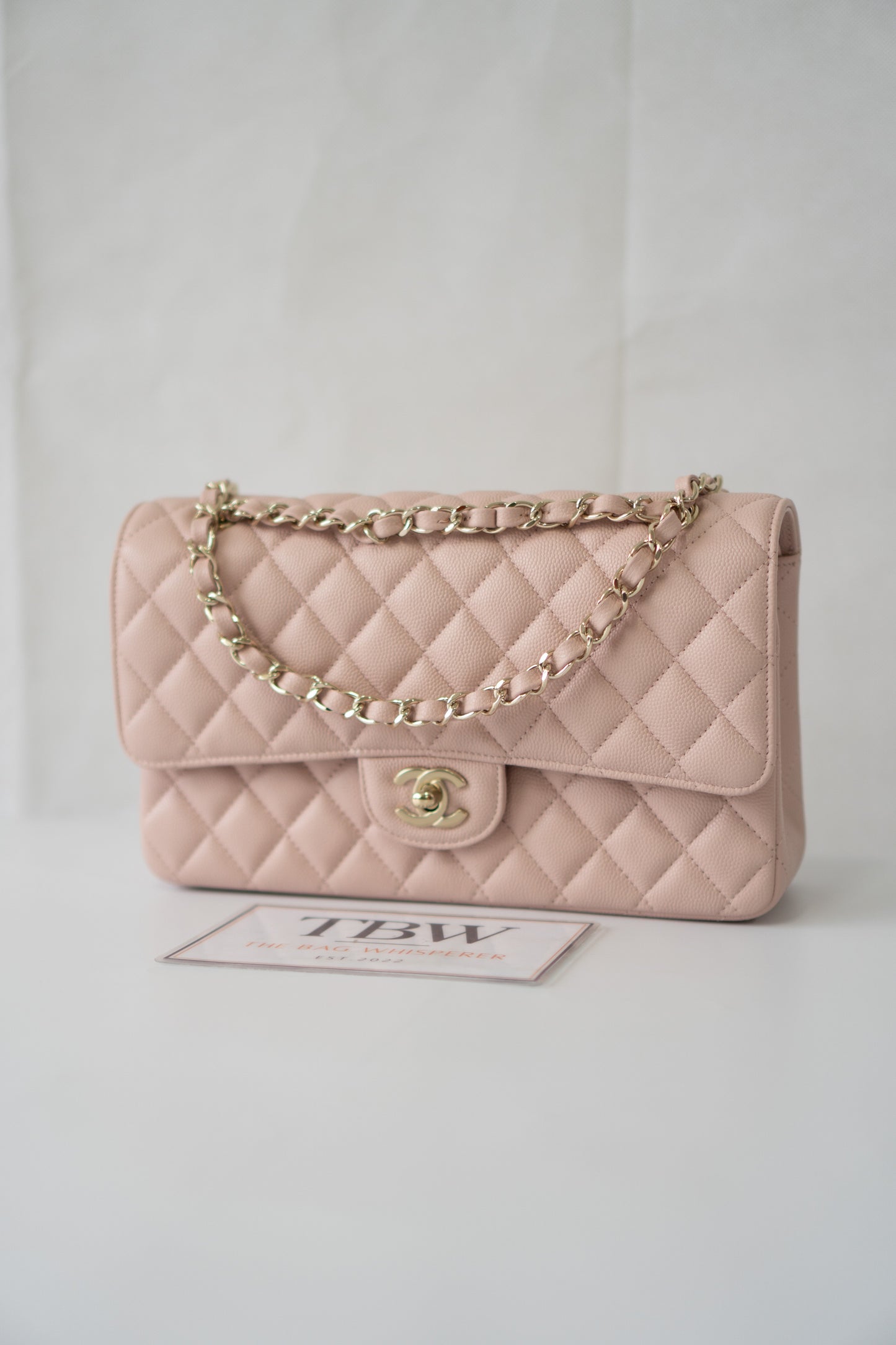 Classic Medium Flap Bag – Light Pink Caviar Leather with Light Gold Hardware