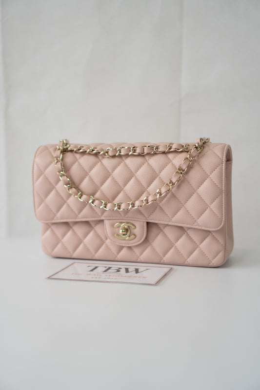 Classic Medium Flap Bag – Light Pink Caviar Leather with Light Gold Hardware