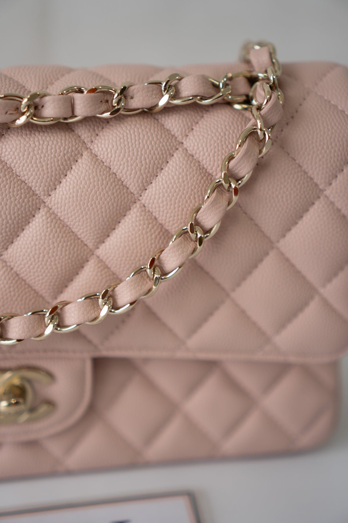 Classic Medium Flap Bag – Light Pink Caviar Leather with Light Gold Hardware