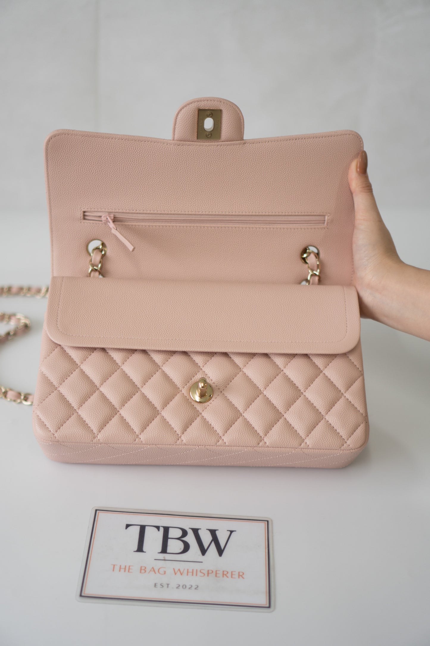 Classic Medium Flap Bag – Light Pink Caviar Leather with Light Gold Hardware