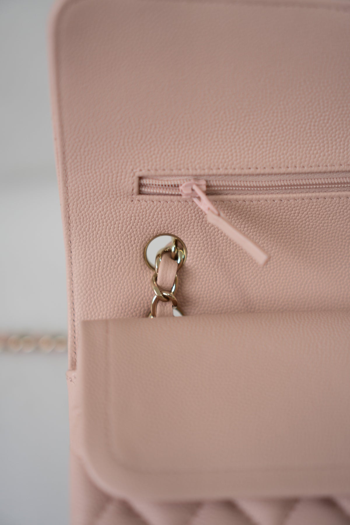 Classic Medium Flap Bag – Light Pink Caviar Leather with Light Gold Hardware