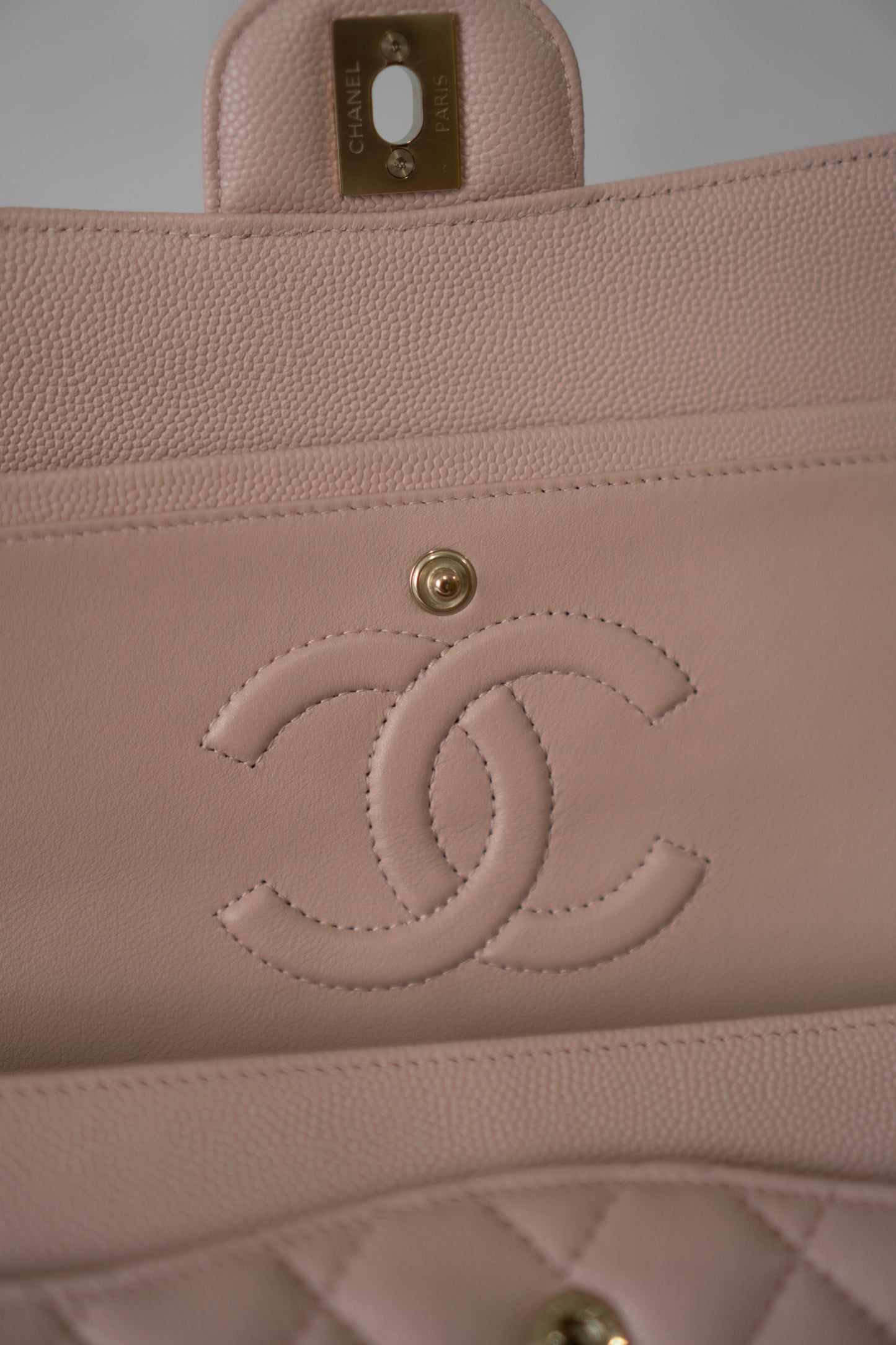 Classic Medium Flap Bag – Light Pink Caviar Leather with Light Gold Hardware