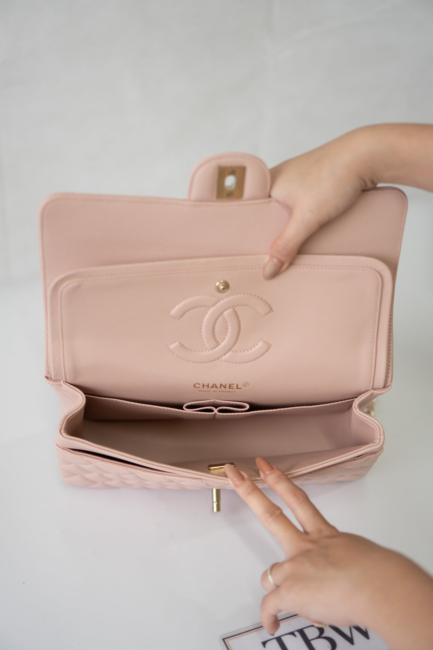 Classic Medium Flap Bag – Light Pink Caviar Leather with Light Gold Hardware