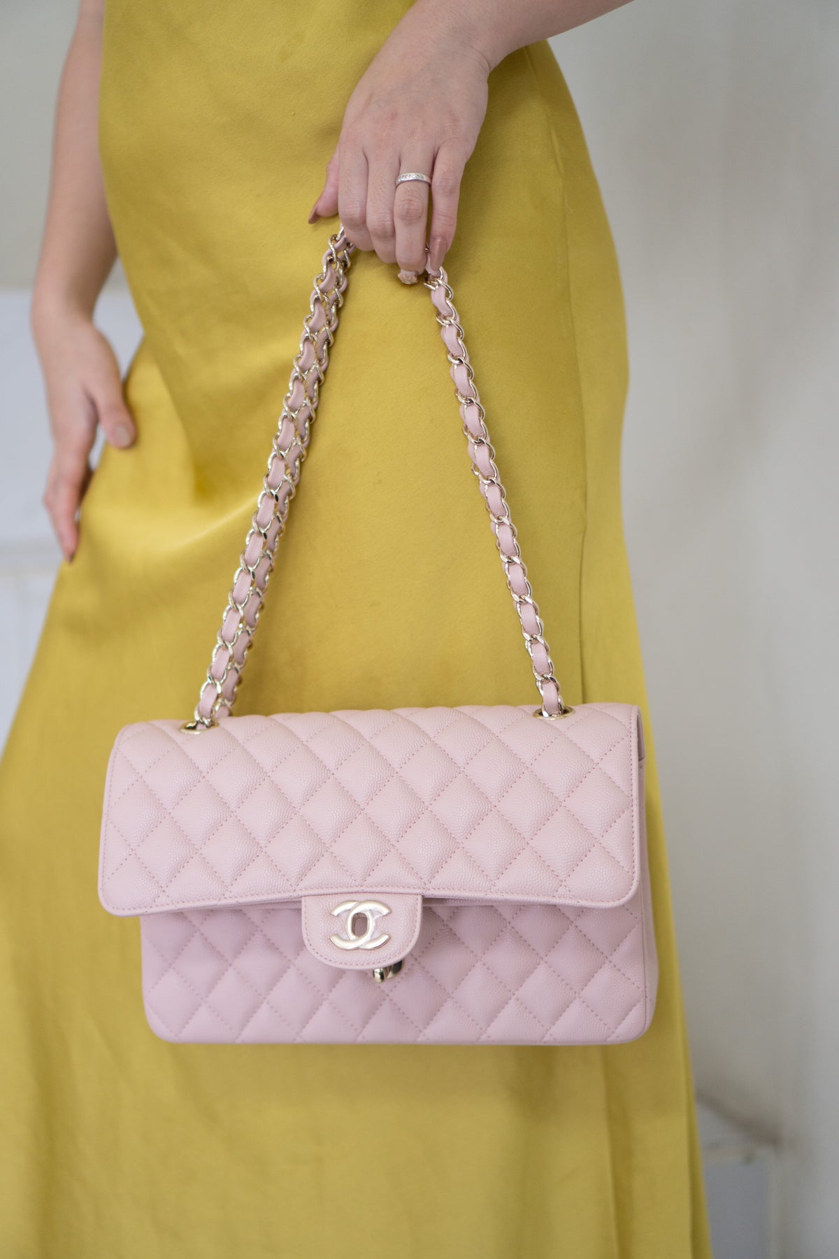 Classic Medium Flap Bag – Light Pink Caviar Leather with Light Gold Hardware