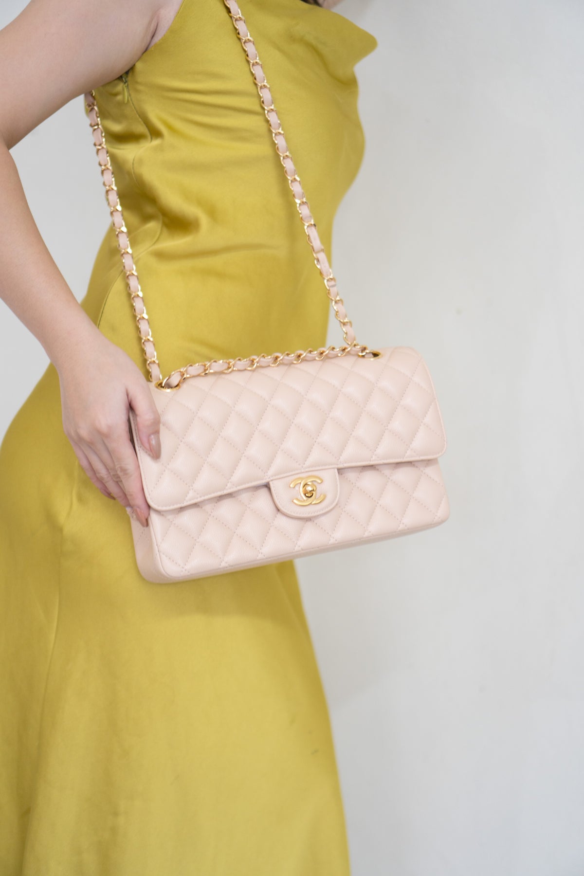 Classic Medium Flap Bag C25 – Beige Caviar Leather with Gold Hardware