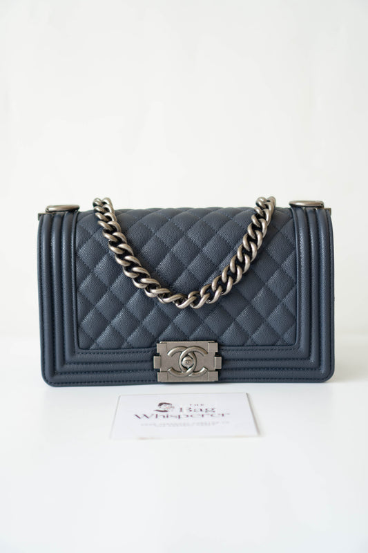 Boy Flap Bag – Old Medium Blue Quilted Leather with Ruthenium Hardware