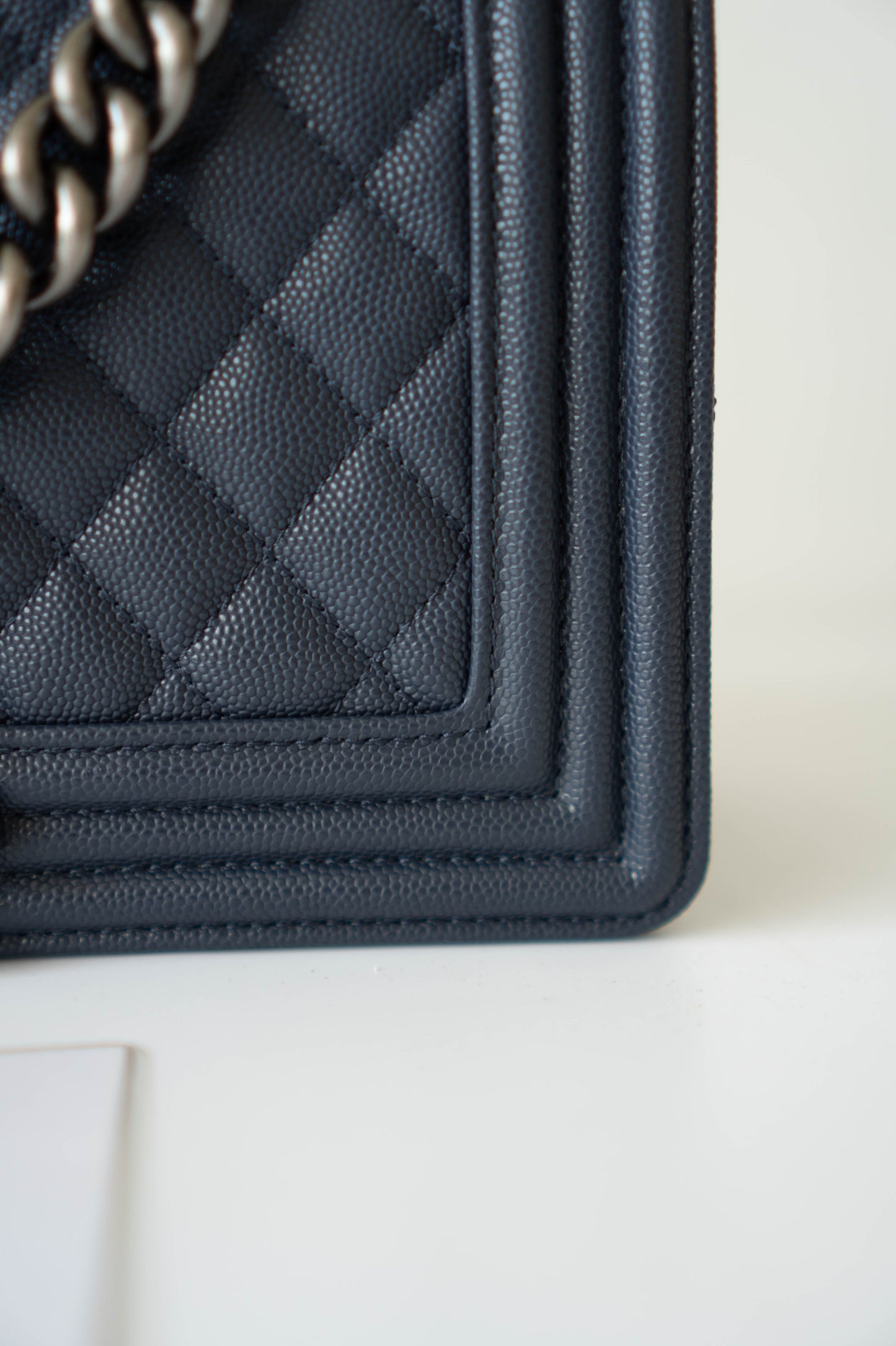 Boy Flap Bag – Old Medium Blue Quilted Leather with Ruthenium Hardware