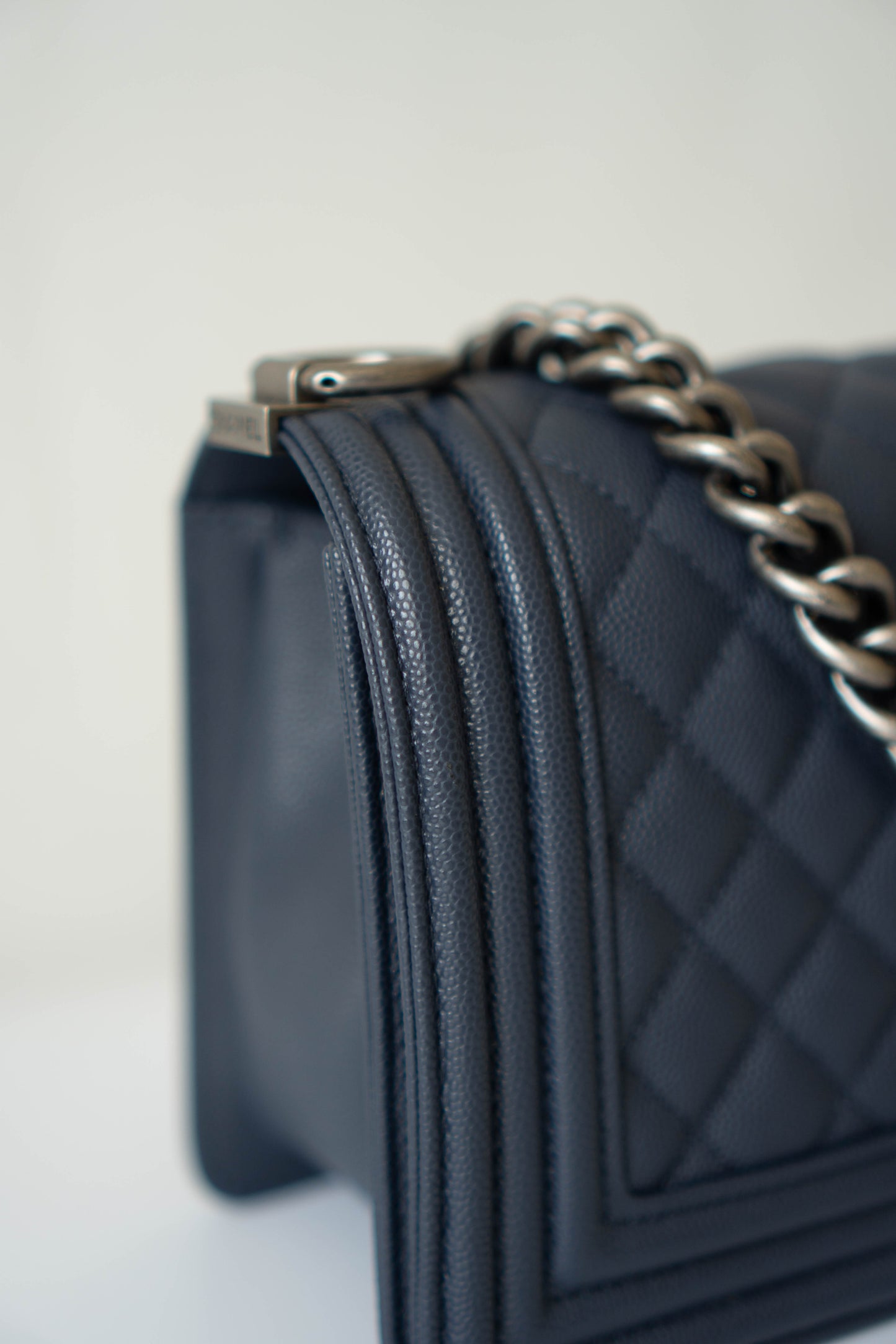 Boy Flap Bag – Old Medium Blue Quilted Leather with Ruthenium Hardware