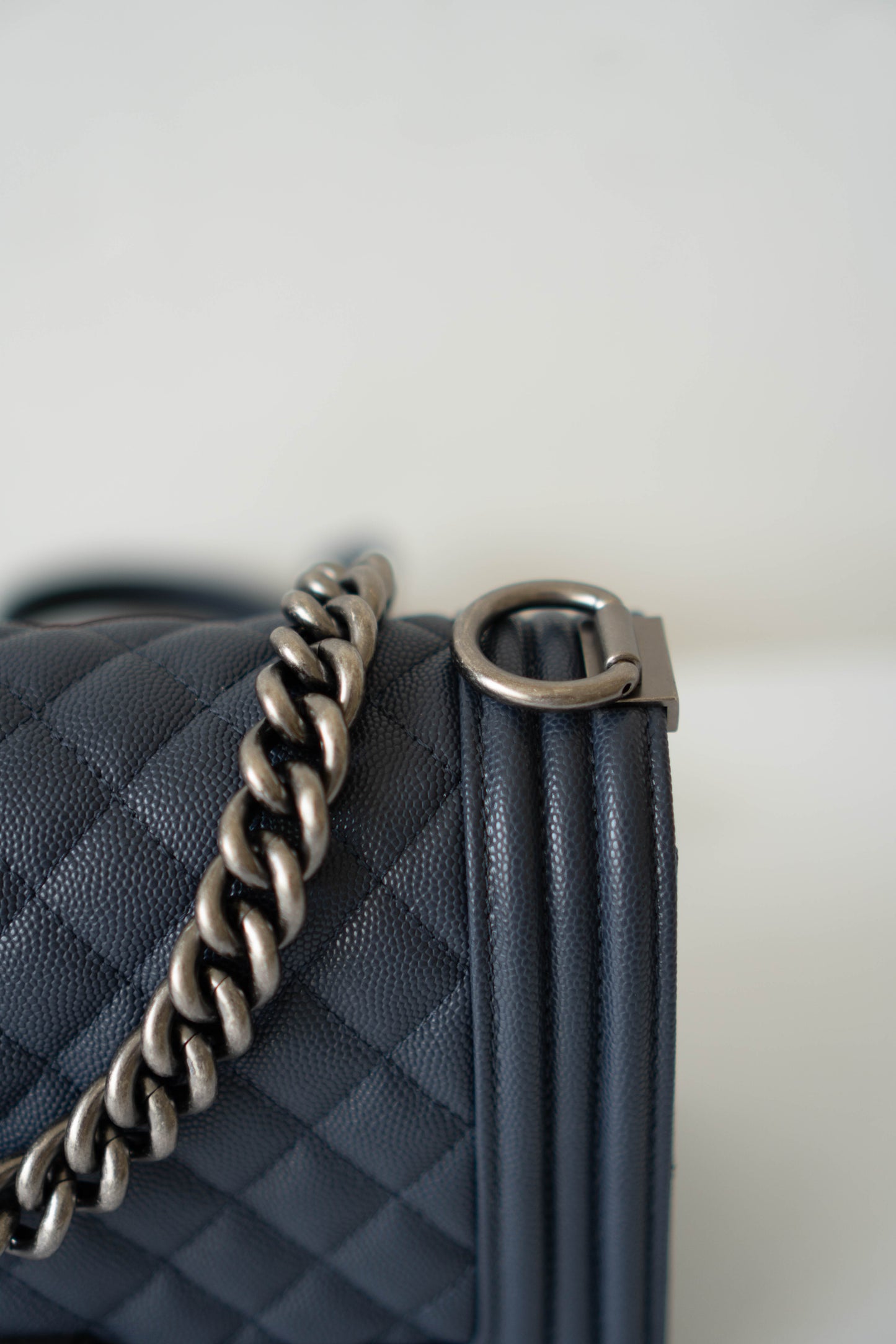 Boy Flap Bag – Old Medium Blue Quilted Leather with Ruthenium Hardware