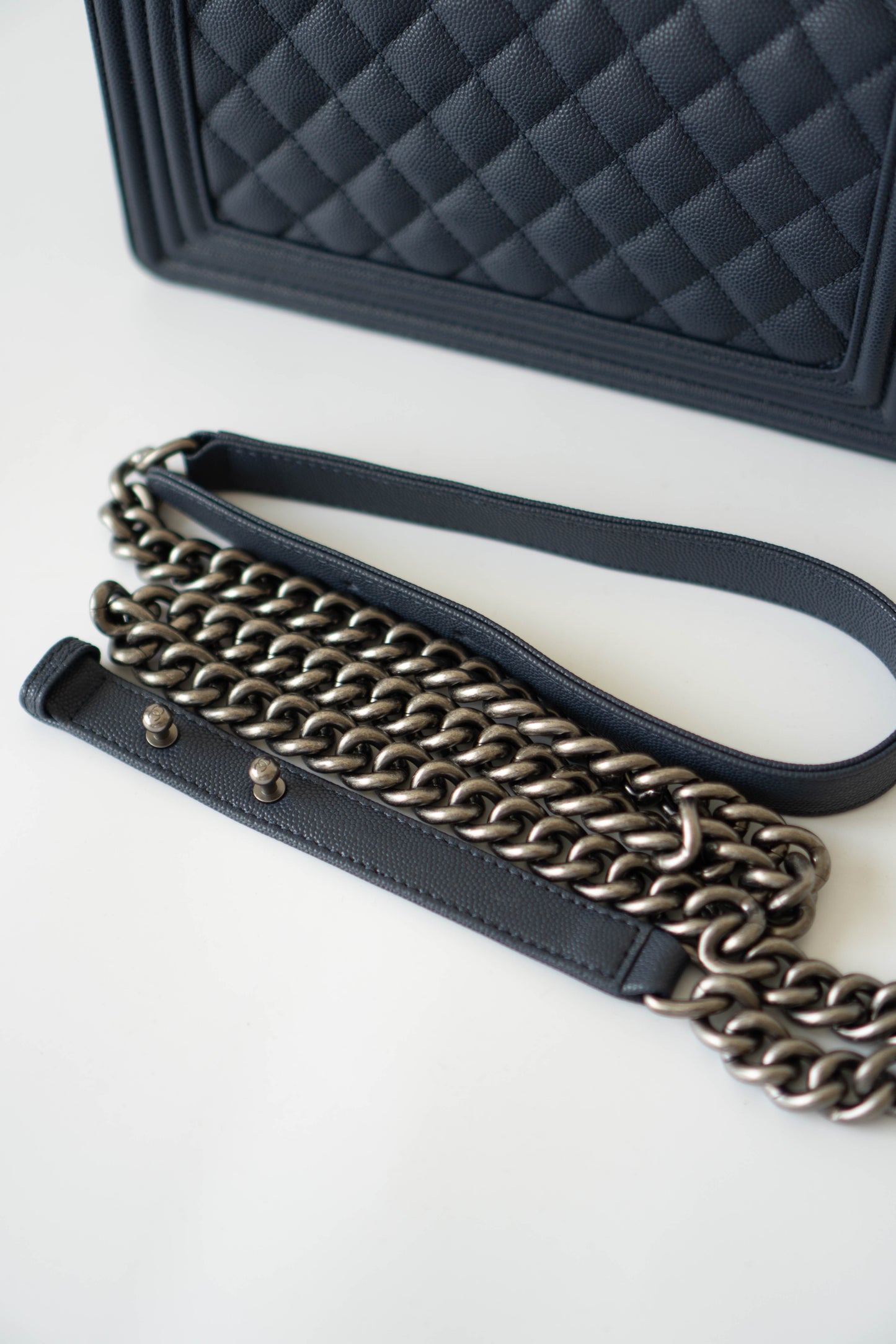 Boy Flap Bag – Old Medium Blue Quilted Leather with Ruthenium Hardware