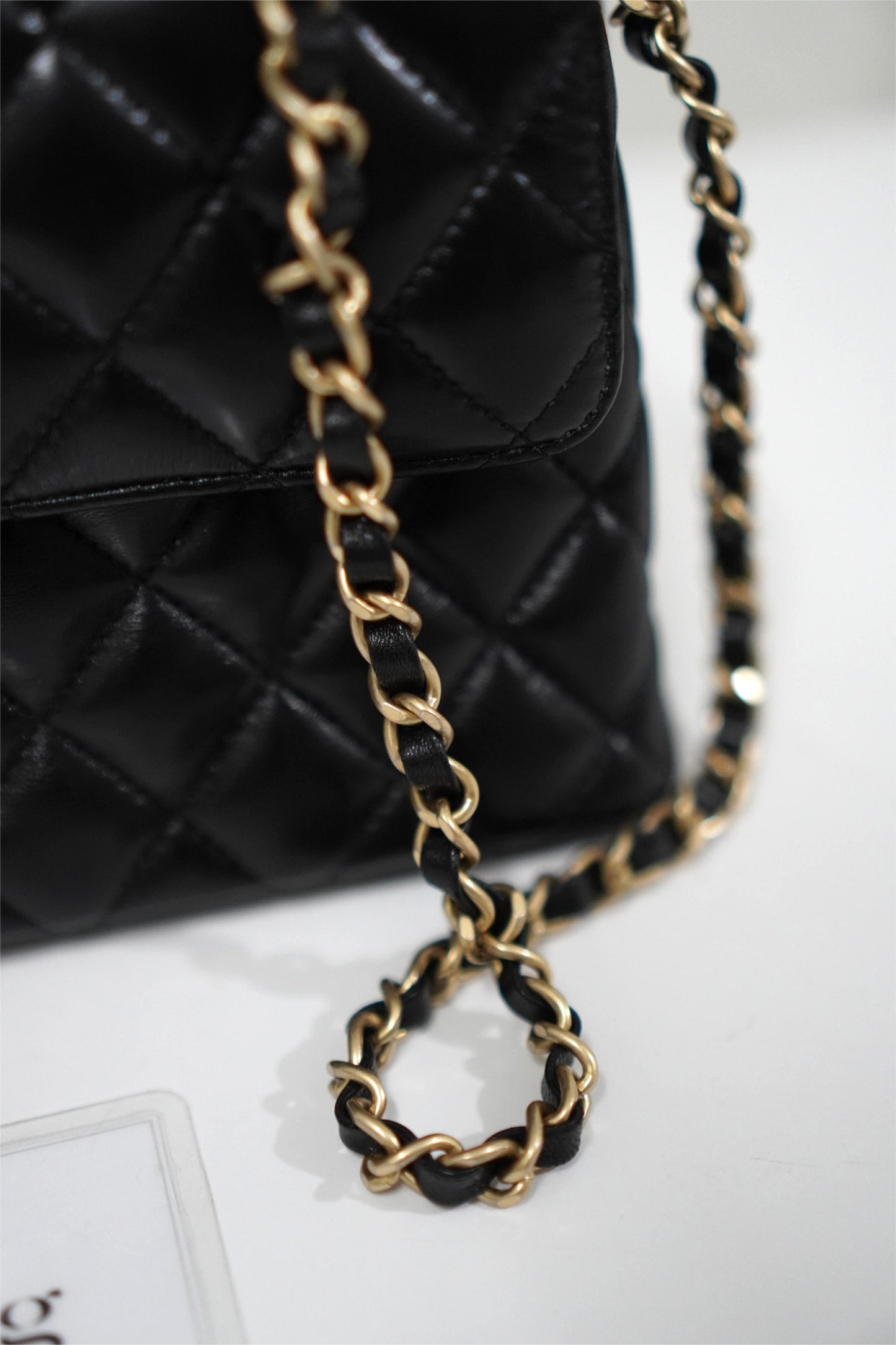 25P Top Handle Flap Bag in Black Shiny Lambskin with Gold Hardware