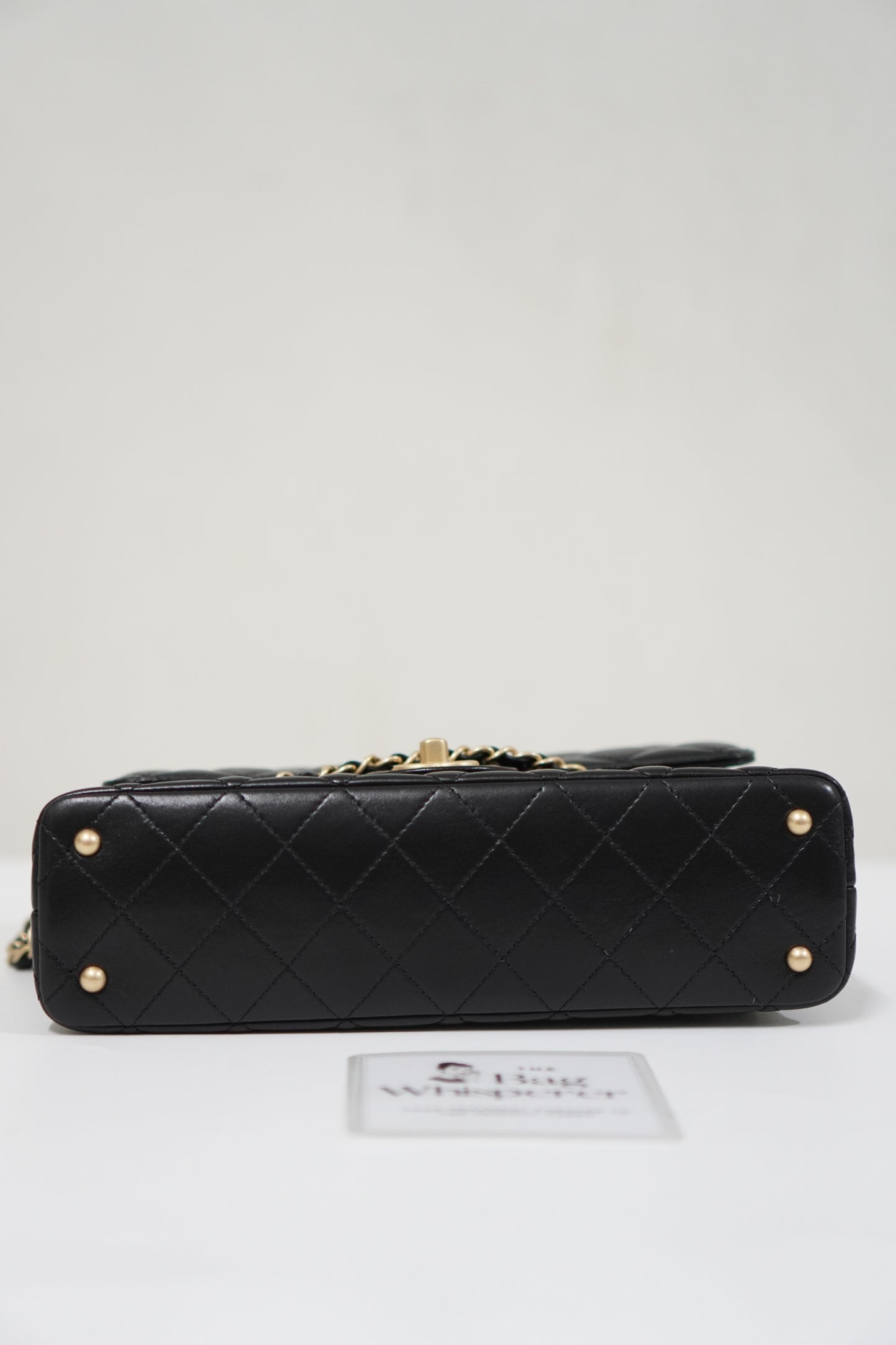 25P Top Handle Flap Bag in Black Shiny Lambskin with Gold Hardware